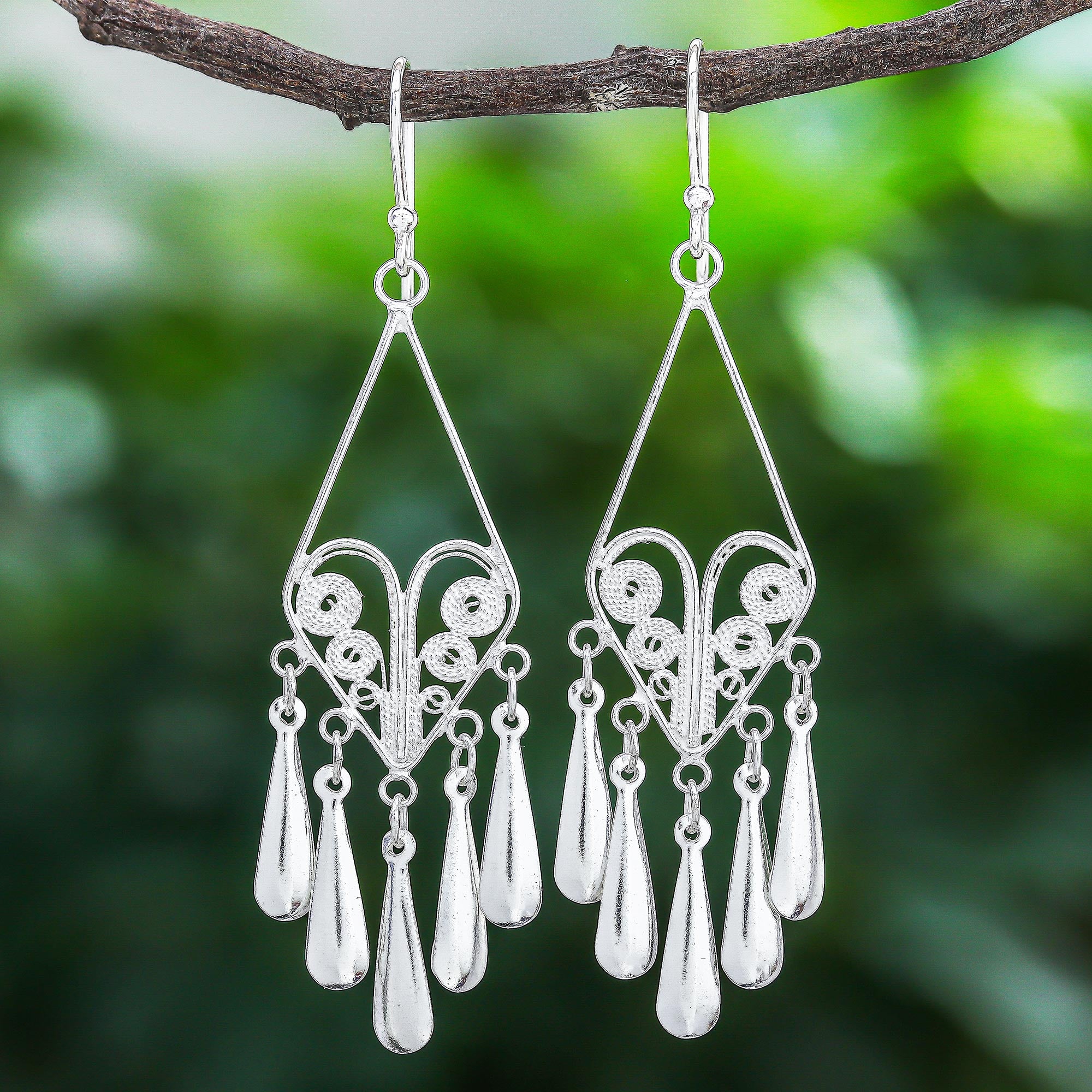 Premium Handmade Sterling Silver Filigree Dangle Earrings by Diamond Fountains