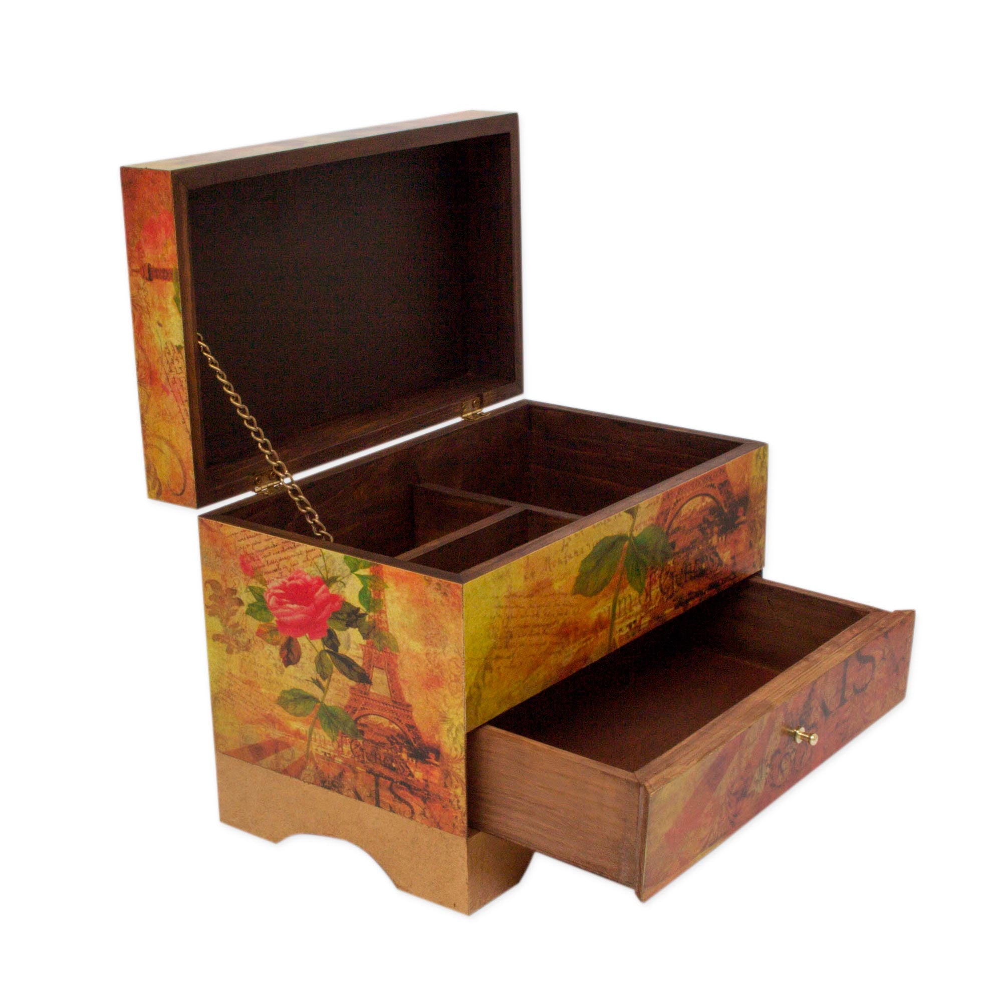 Premium Paris-Inspired Handcrafted Decoupage Jewelry Box with Drawer