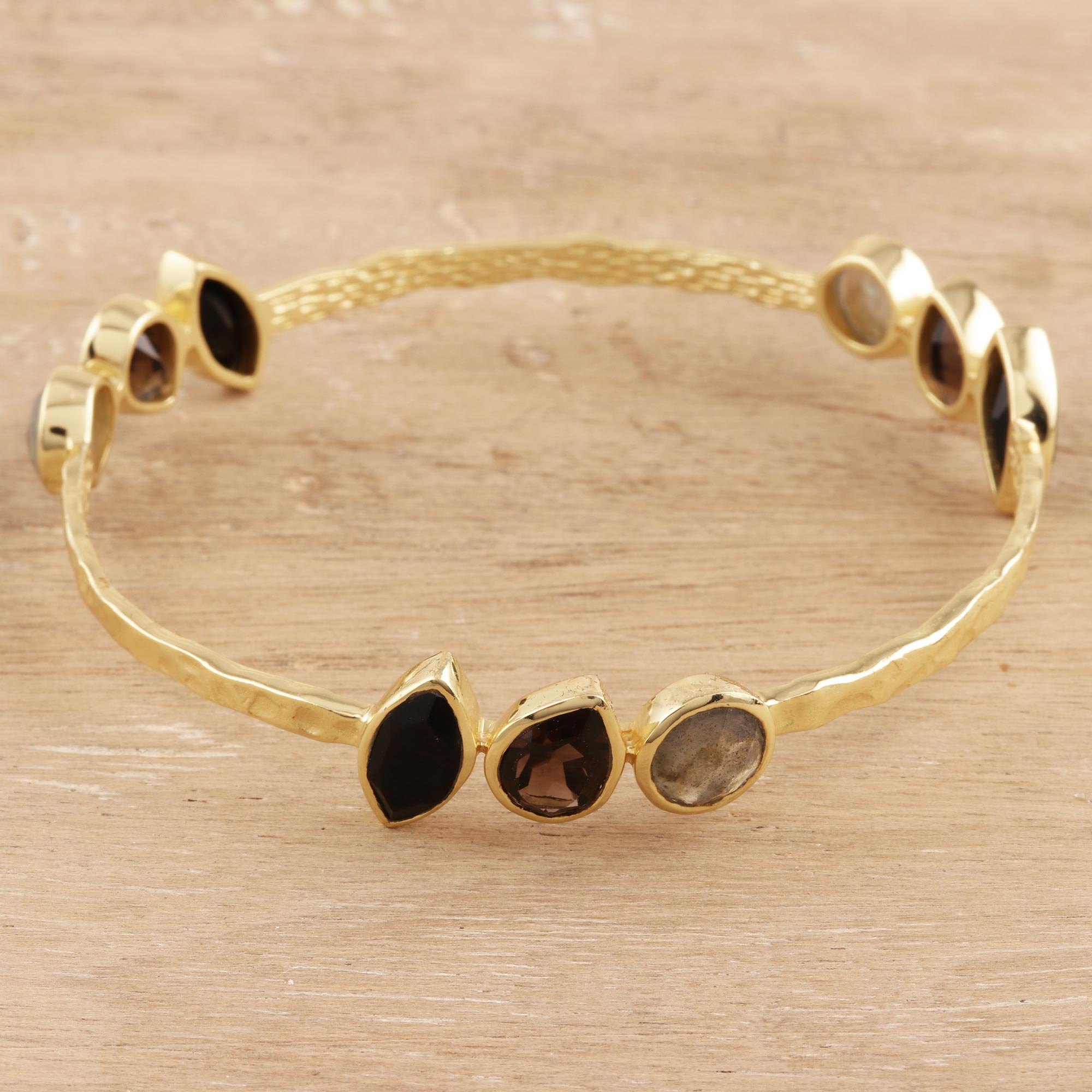 Premium Harmonious Sparkle Gold Plated Multi-Gemstone Bangle Bracelet - Indian Artisan Design