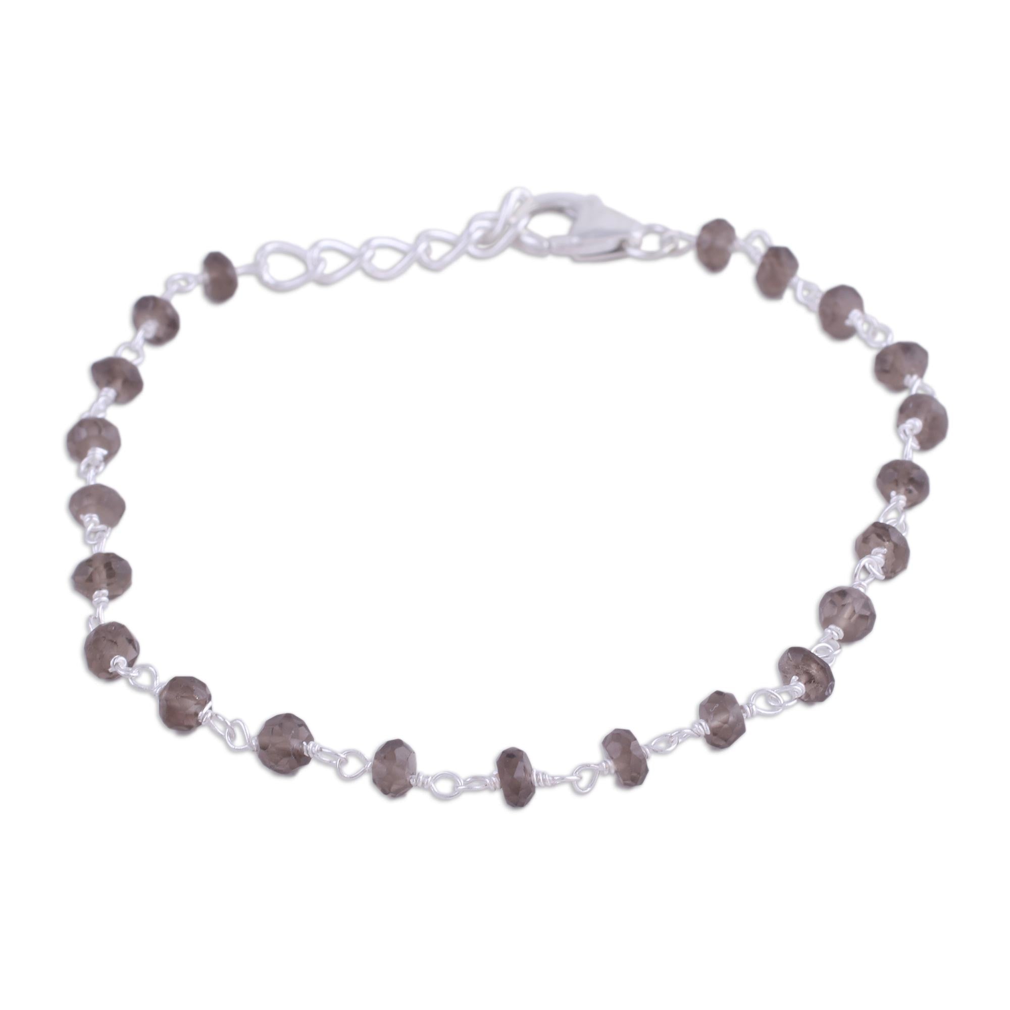 Premium Handmade Smoky Quartz Sterling Silver Bracelet - Elegant Adjustable Design