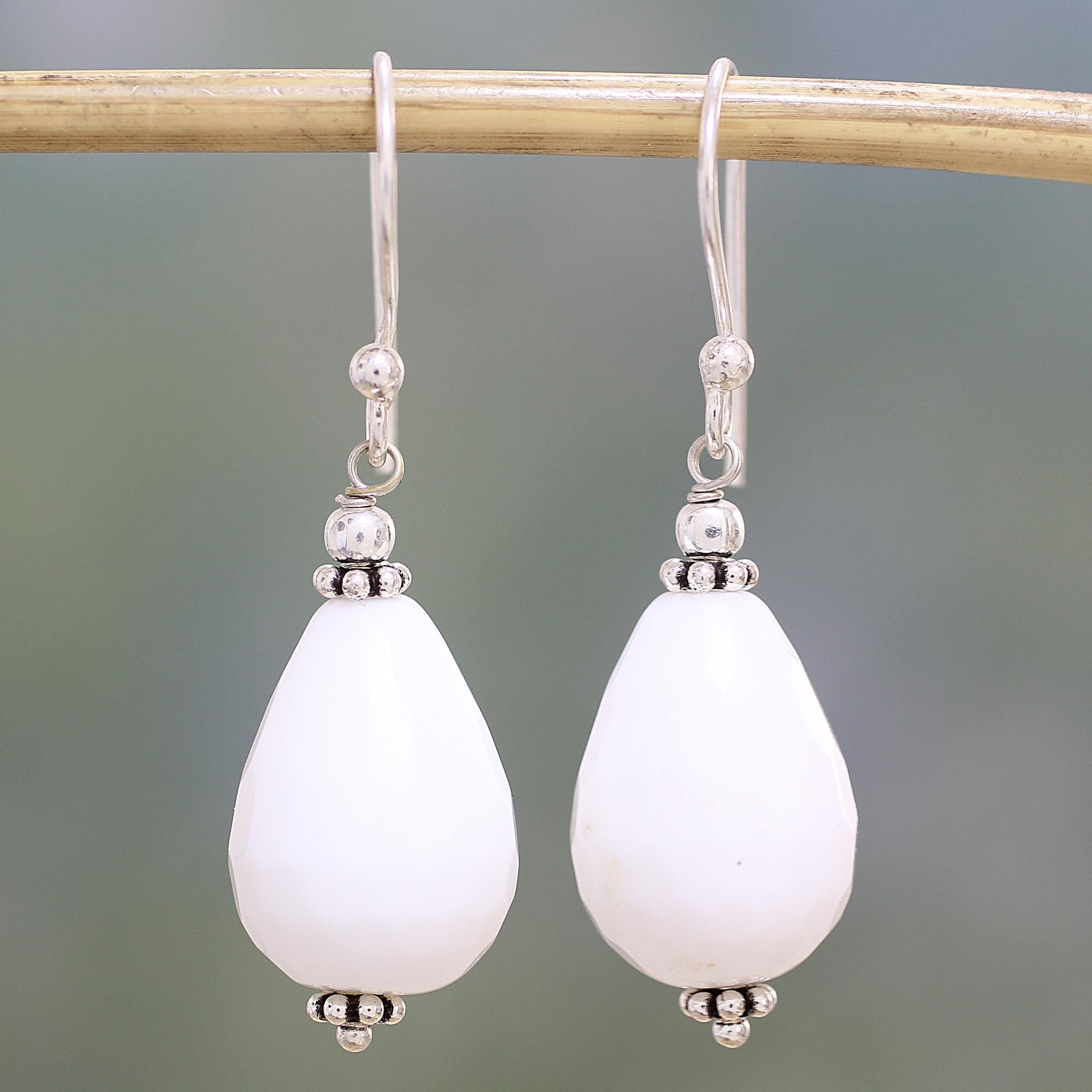 Premium White Agate Drop Earrings - Sterling Silver Handmade Jewelry