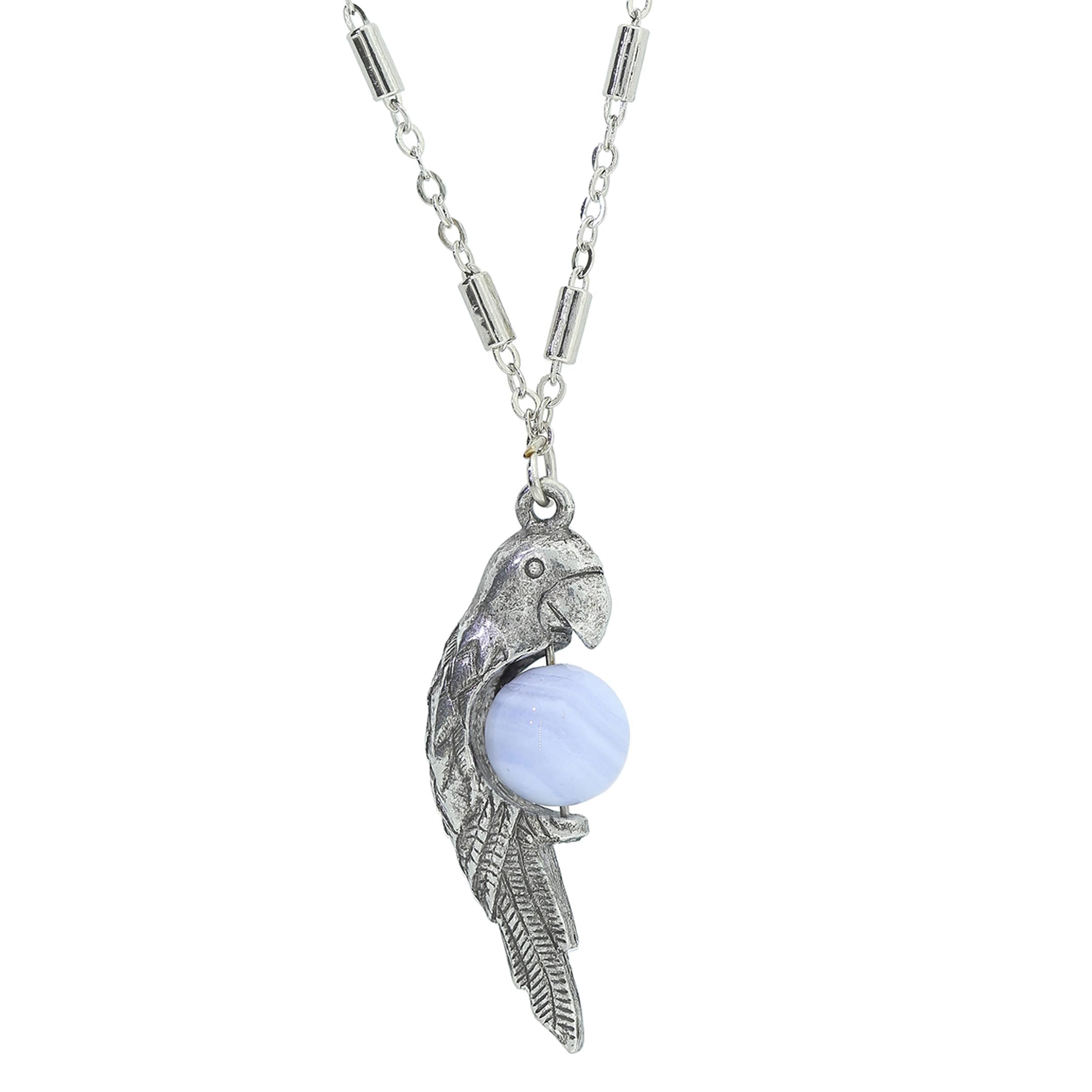 Premium 1928 Jewelry® Pewter Parrot Necklace with Blue Lace Agate Bead - Adjustable 16