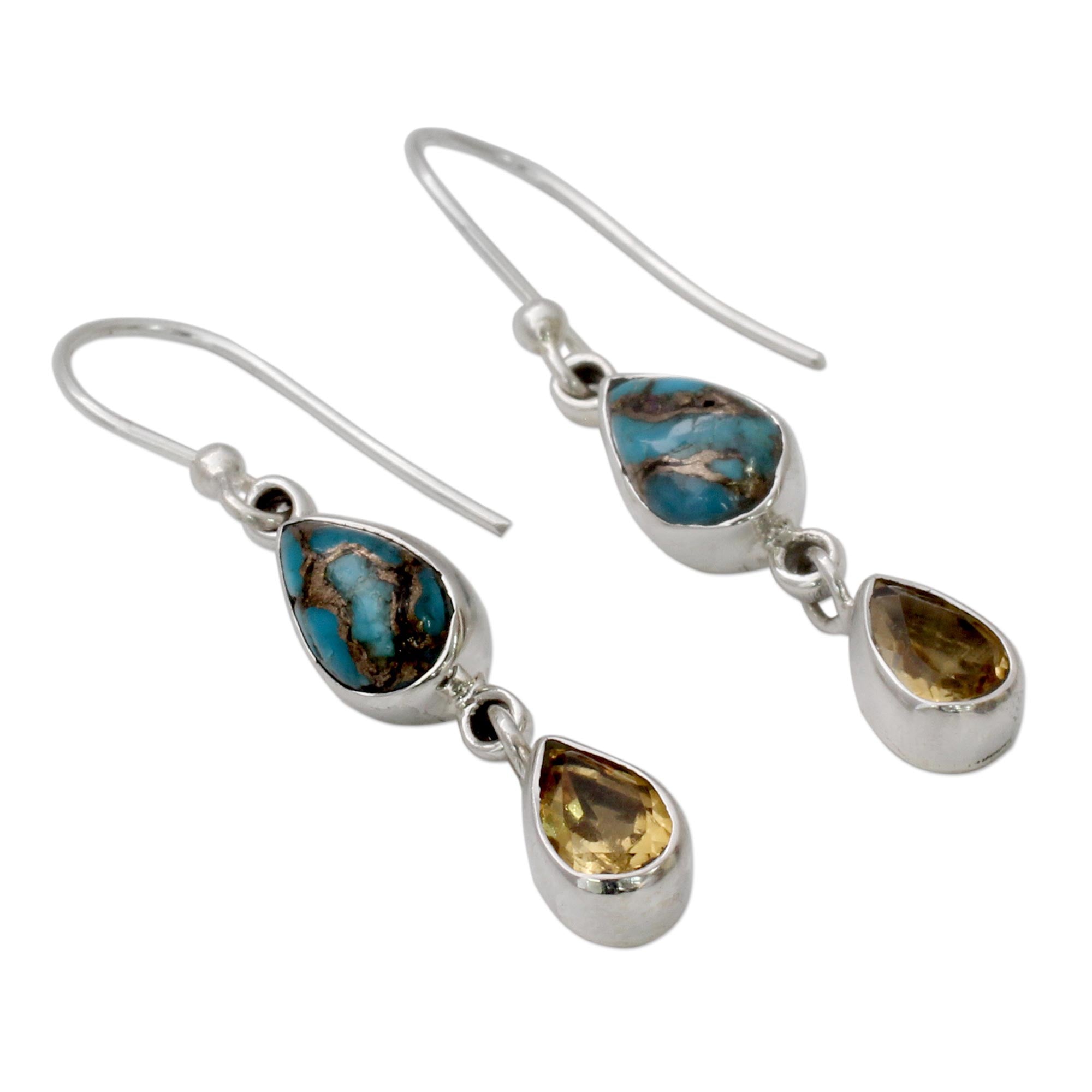 Premium Heavenly Light Sterling Silver Earrings – Citrine & Turquoise