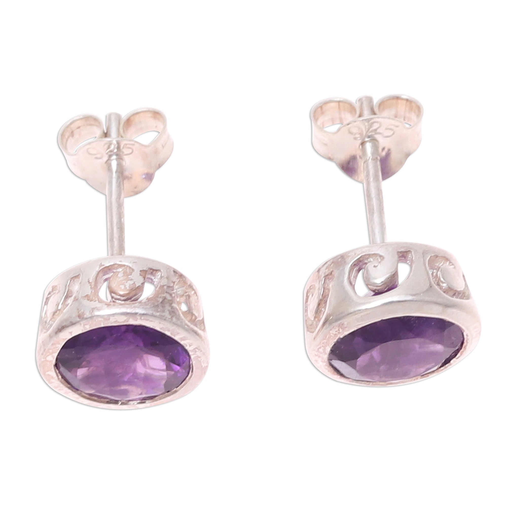 Premium Faceted Amethyst Stud Earrings - Handcrafted in Sterling Silver