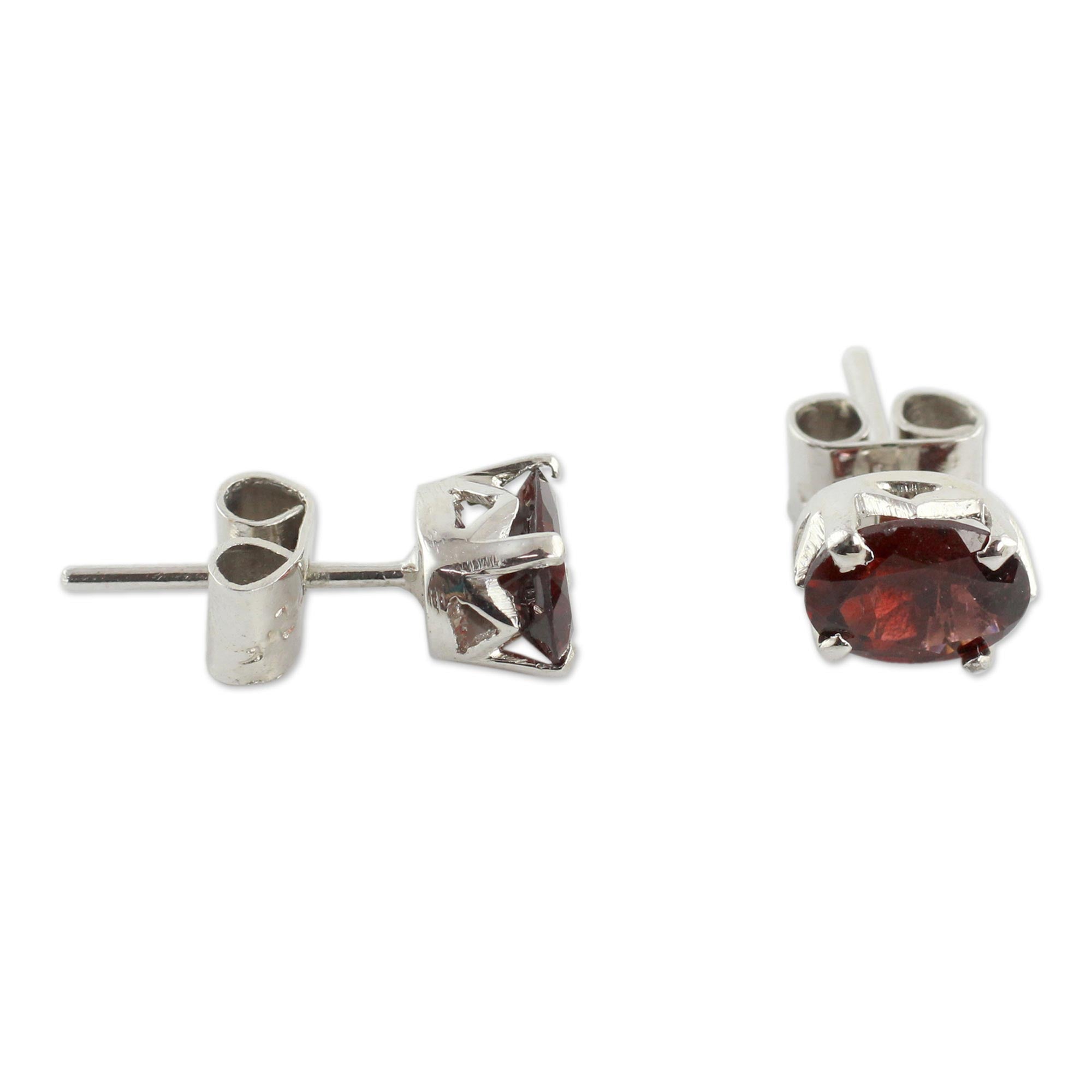 Premium Scintillate Garnet Stud Earrings - Handmade Sterling Silver Jewelry