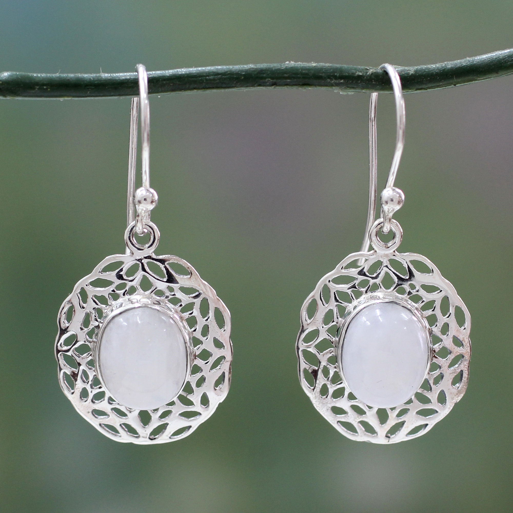 Premium Handcrafted Rainbow Moonstone Earrings with Sterling Silver Halo