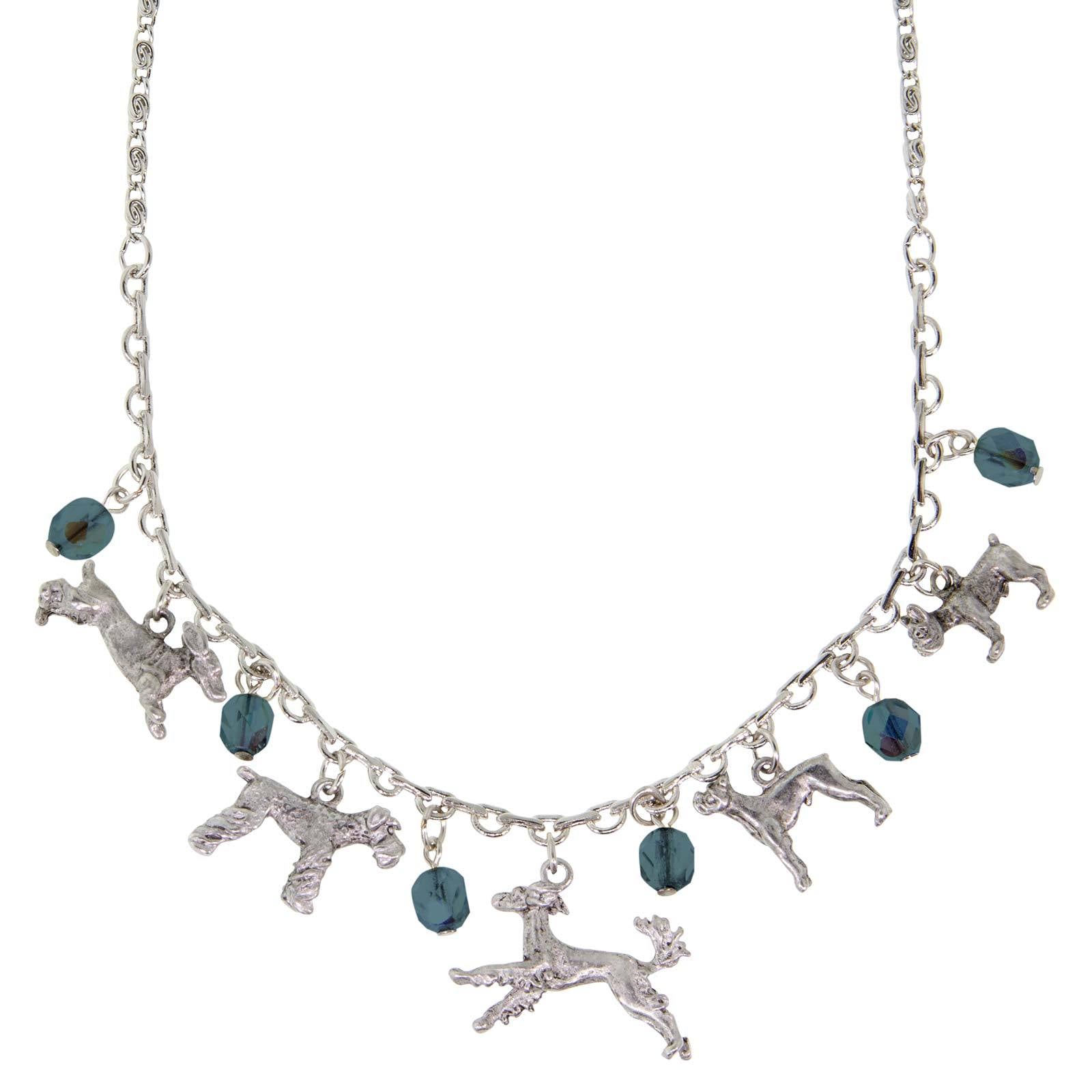 Premium Silver-Tone Blue Crystal Multi Dog Charm Necklace - Adjustable 16