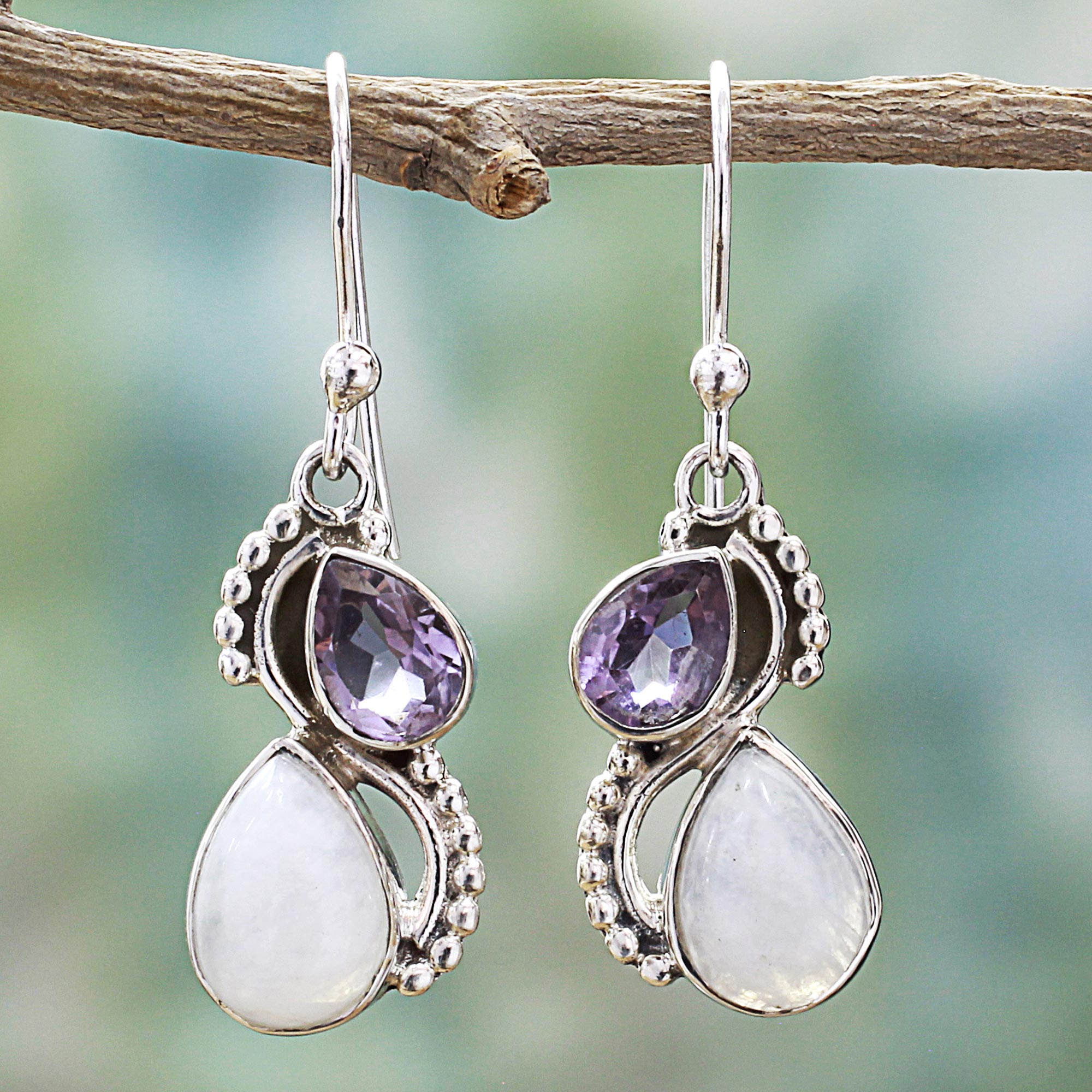 Premium Two Teardrops Moonstone Earrings - Handcrafted Sterling Silver