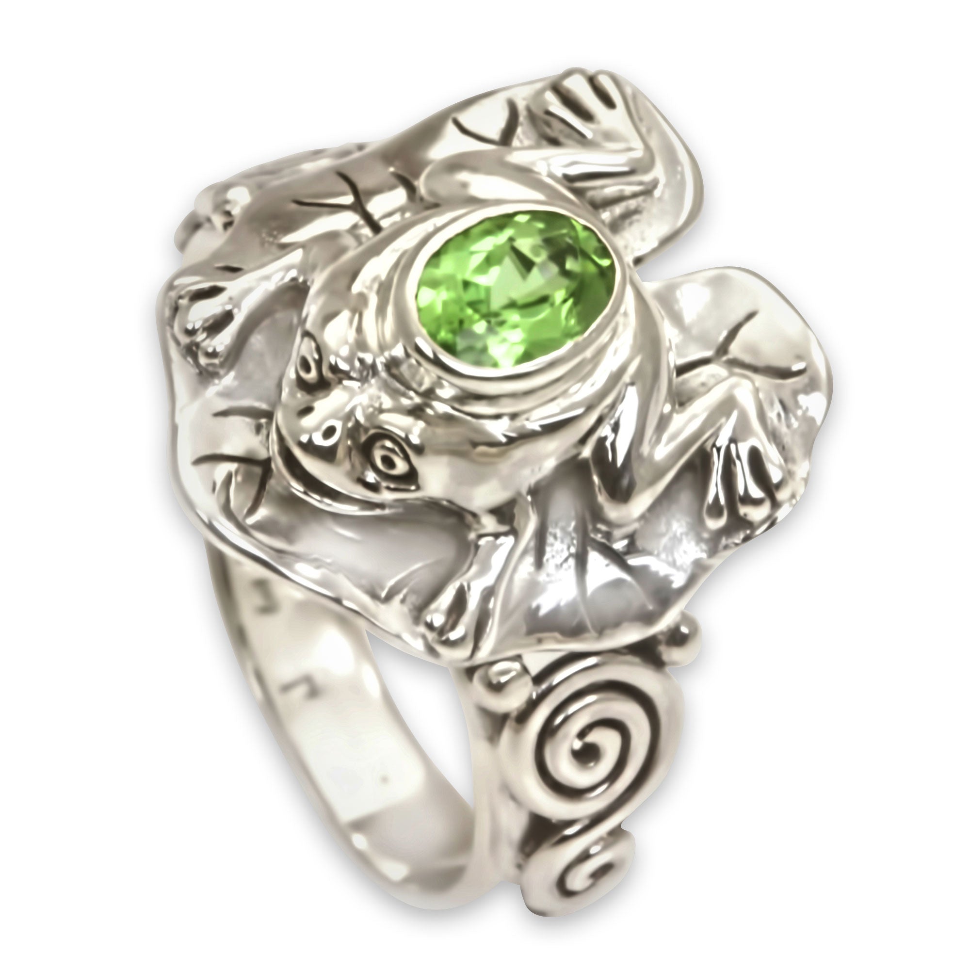 Premium Tropical Frog Silver Peridot Ring - Handmade in Bali