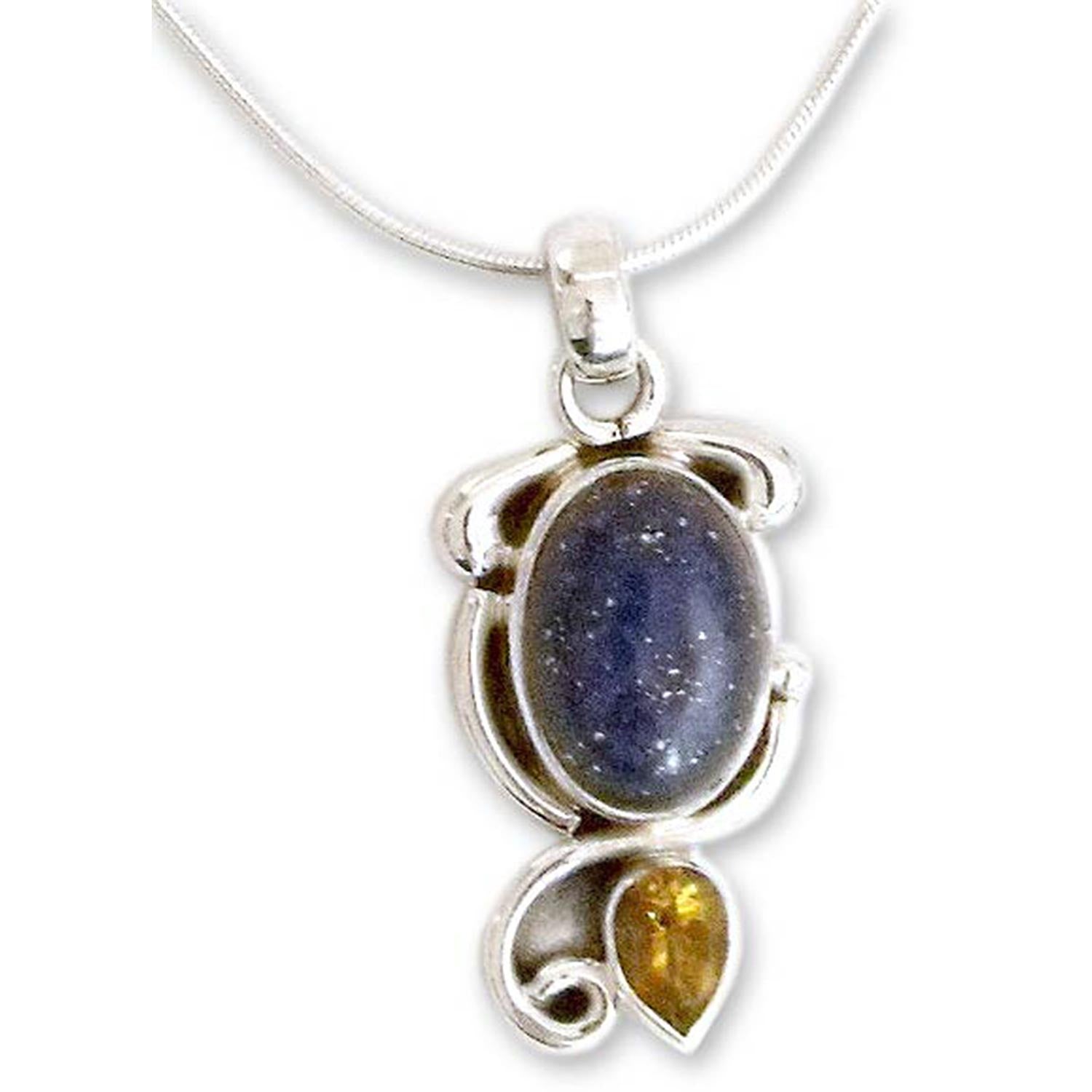 Premium Royal Charm Necklace: Lapis Lazuli & Citrine in Sterling Silver