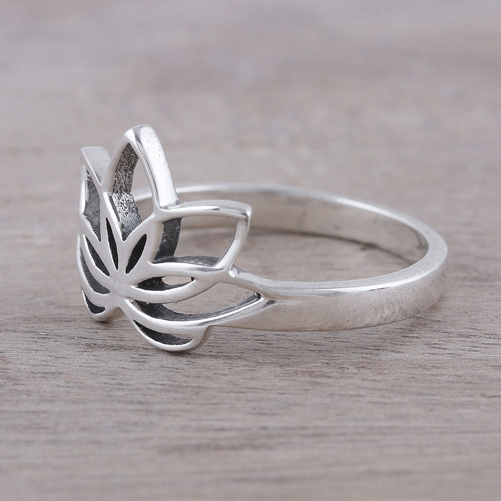 Premium Sterling Silver Lotus Flower Cocktail Ring - Elegant Indian Design