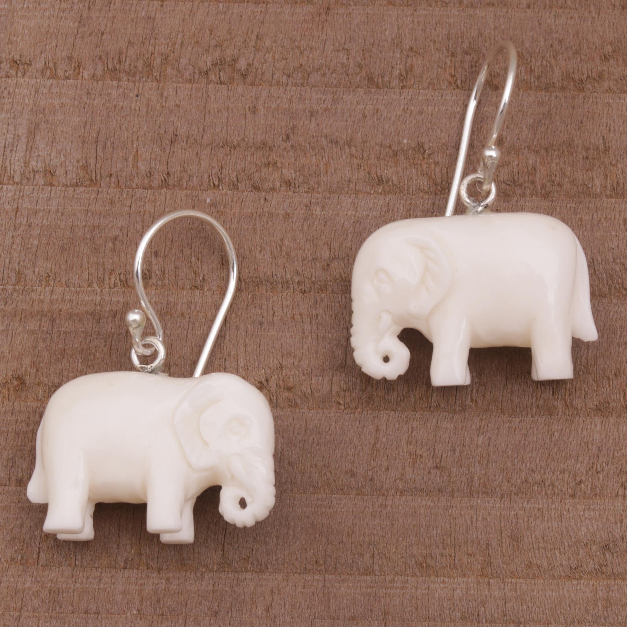 Premium White Elephant Luck Dangle Earrings - Handcrafted in Bali