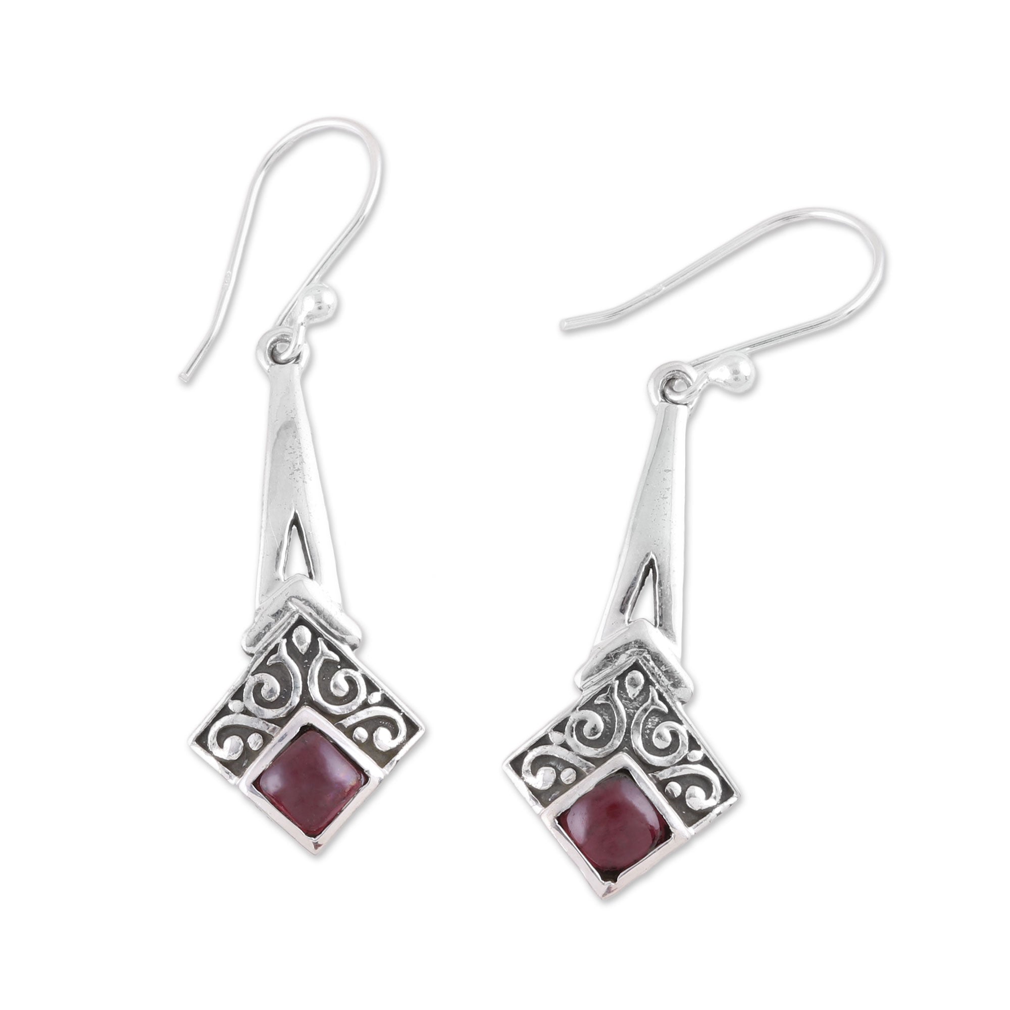 Premium Garnet Dangle Earrings – Handcrafted Sterling Silver Jewelry