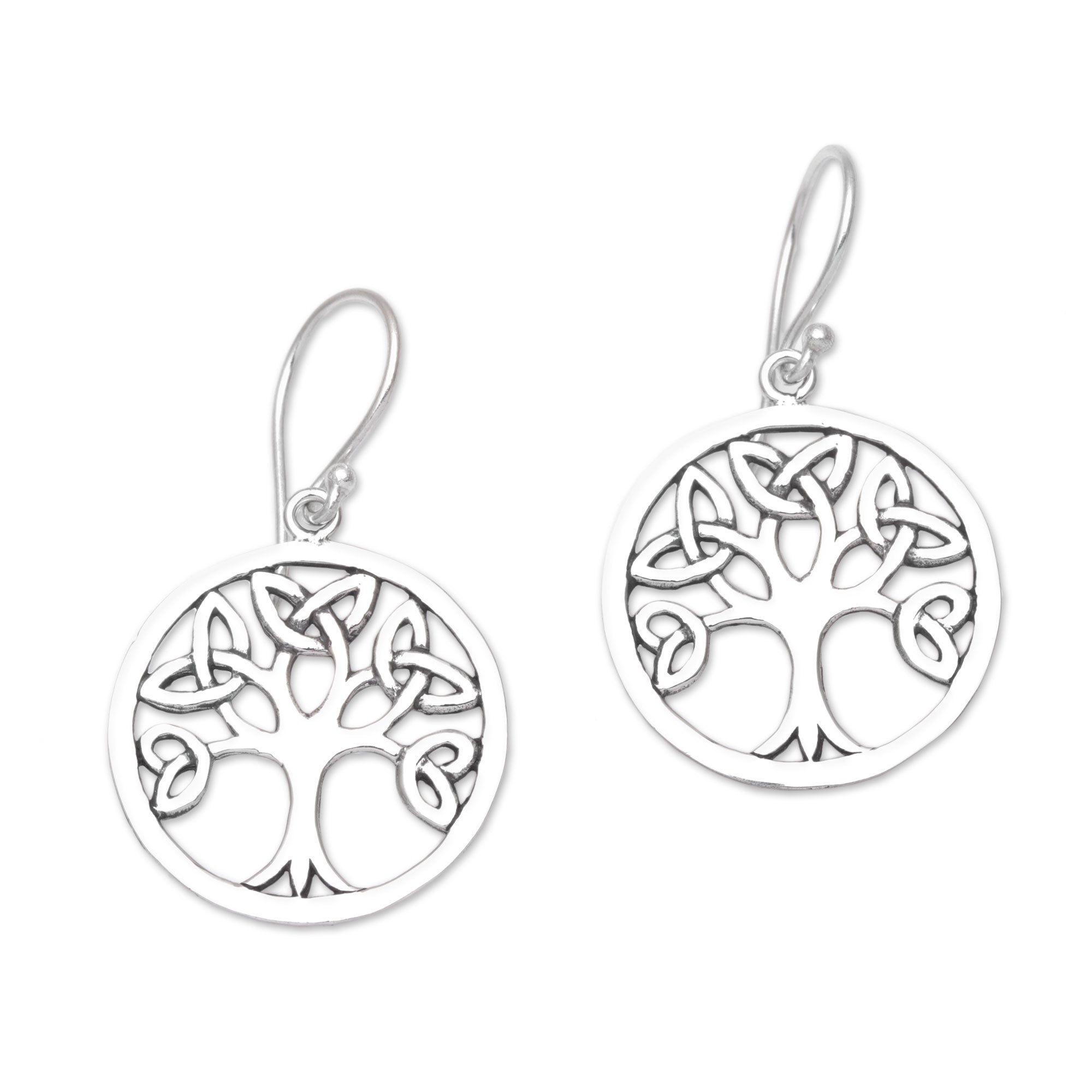 Premium Celtic Knot Tree Sterling Silver Dangle Earrings from Bali - Handcrafted Elegance