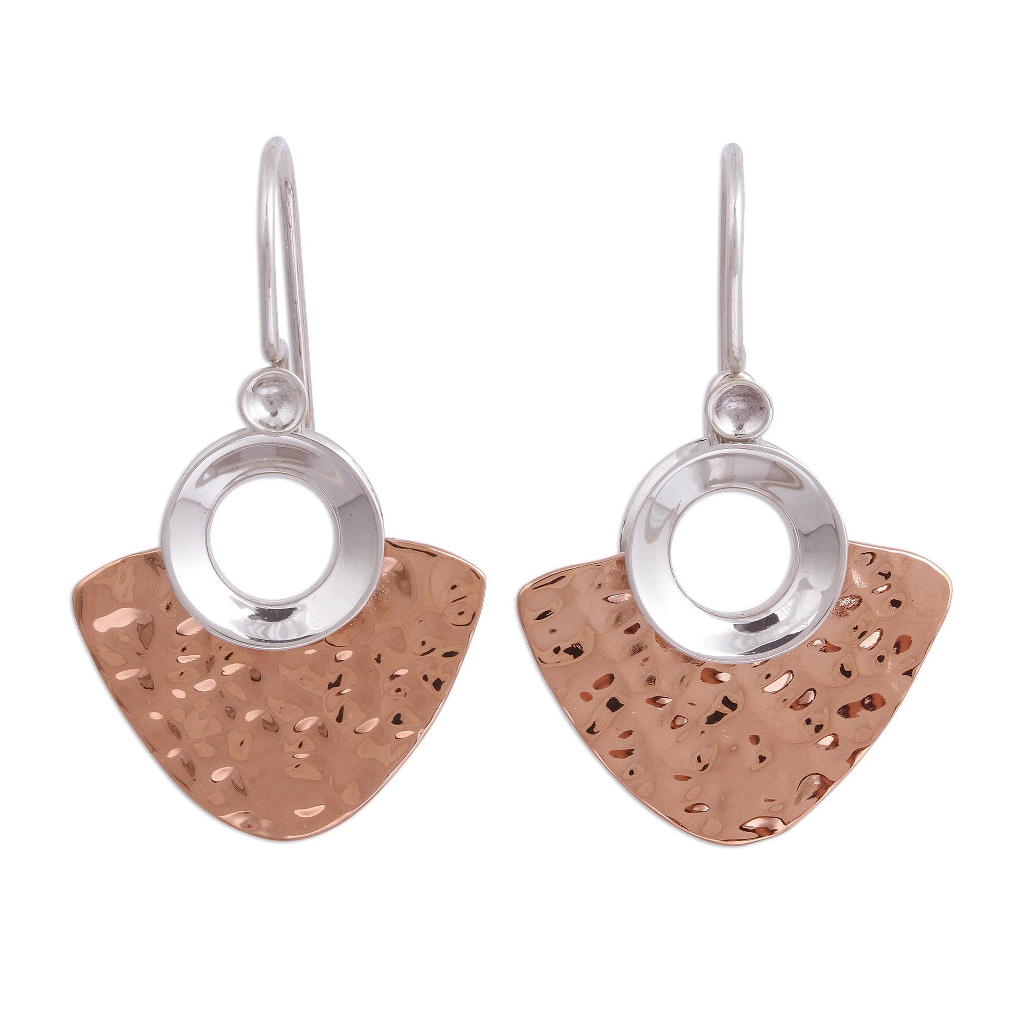 Premium Rippling Blades Sterling Silver & Copper Dangle Earrings