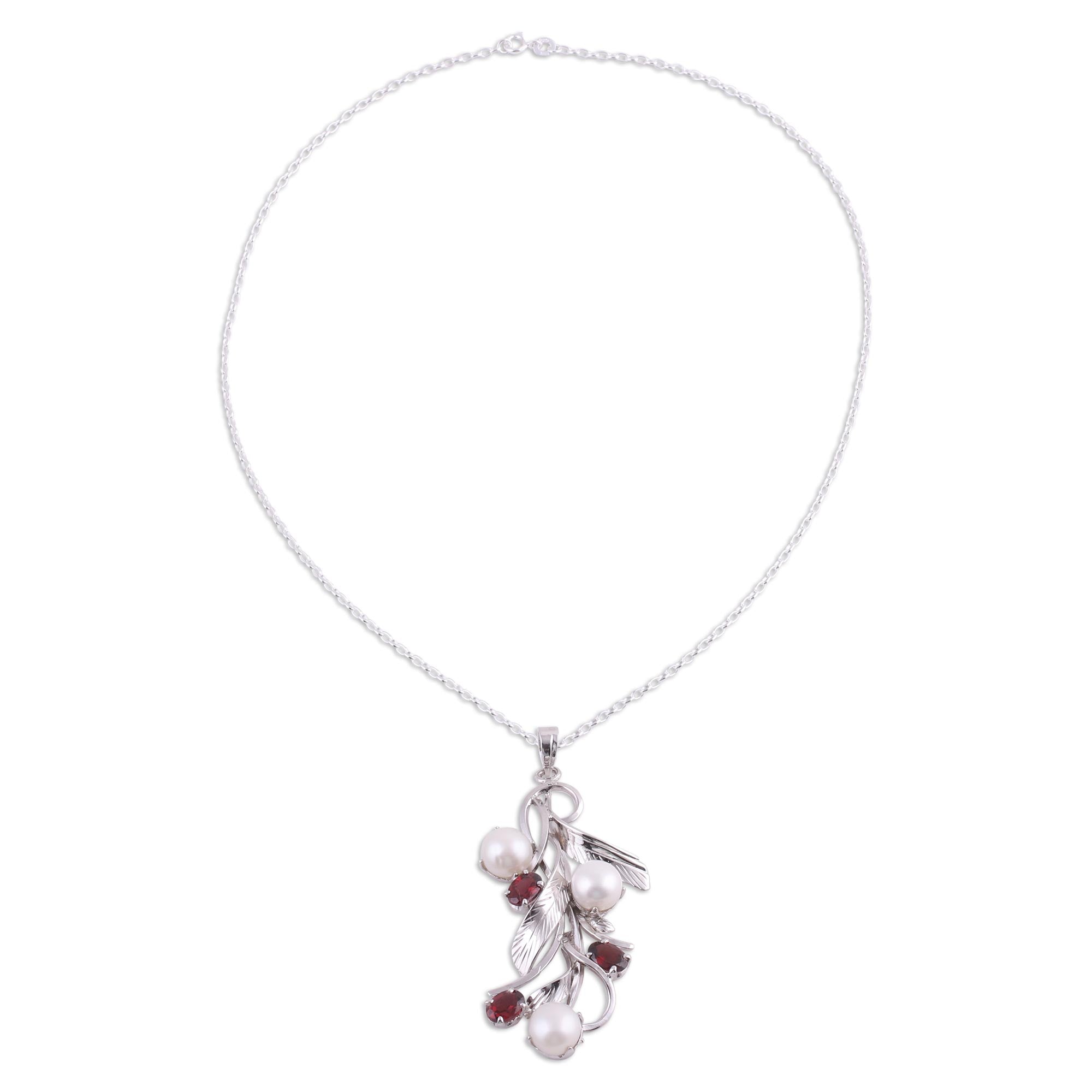 Premium Blissful Nature Necklace - Cultured Pearls & Garnet Jewelry from India