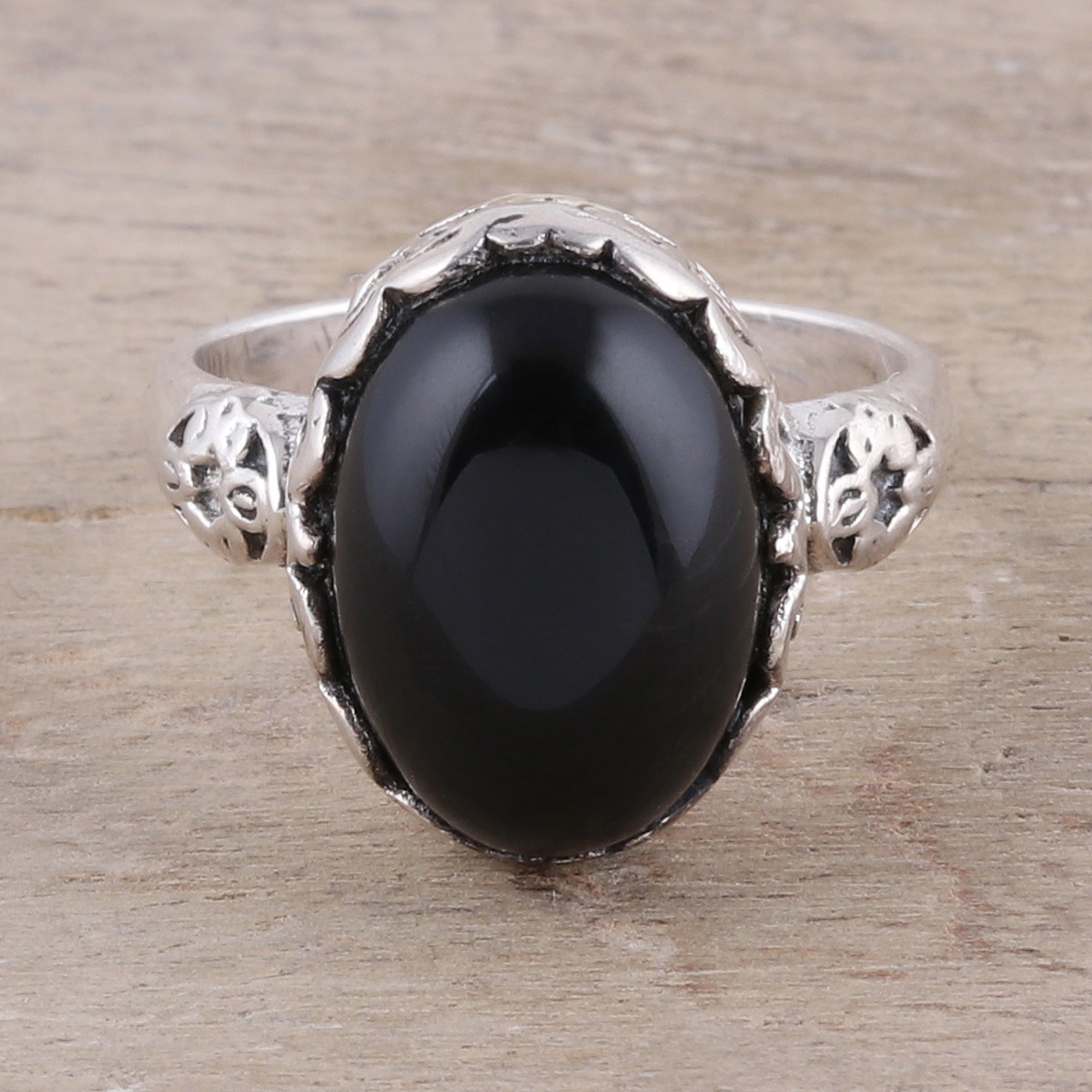 Premium Black Oval Onyx Cocktail Ring - Handcrafted Sterling Silver Jewelry