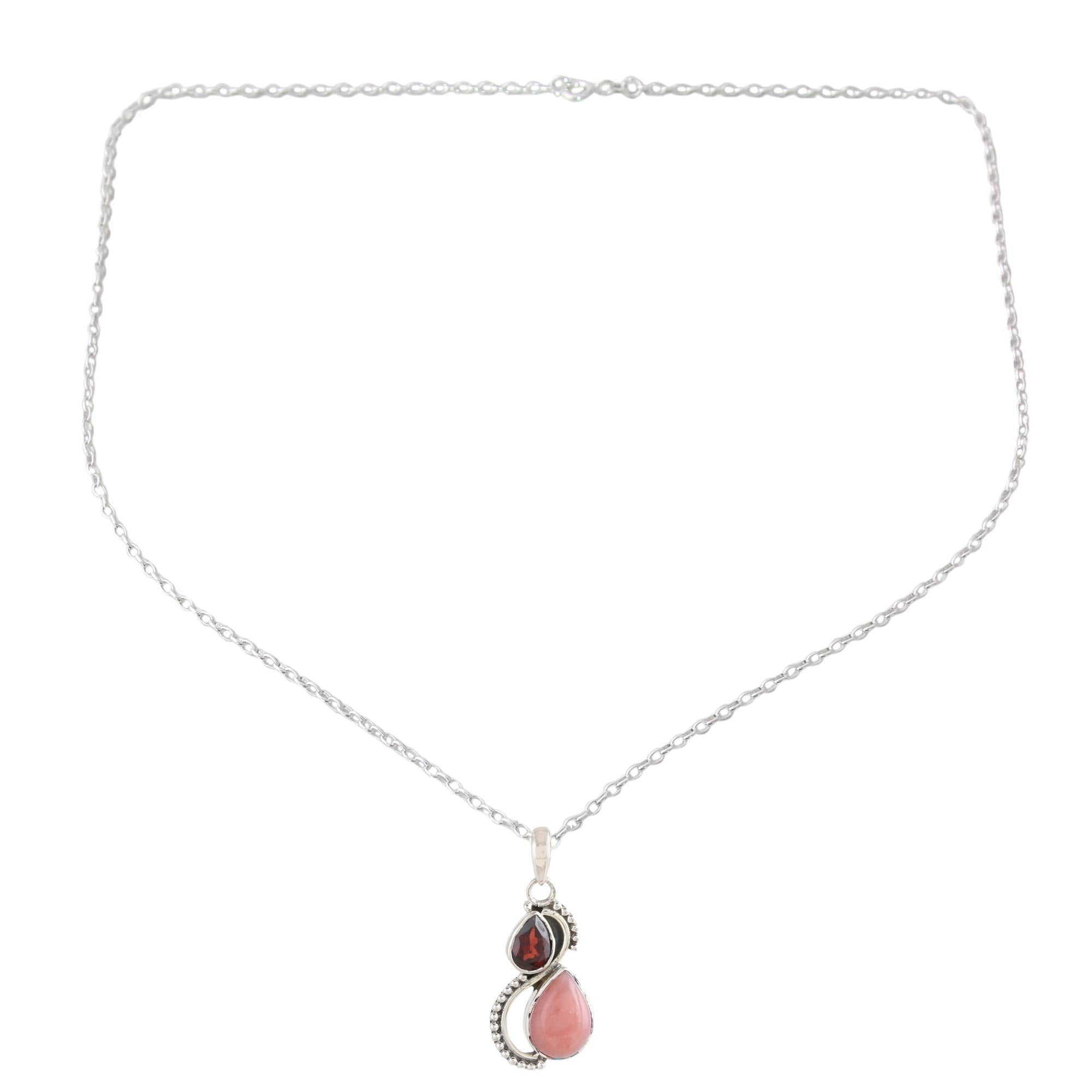 Premium Teardrop Garnet & Opal Pendant Necklace - Handcrafted Sterling Silver Jewelry from India