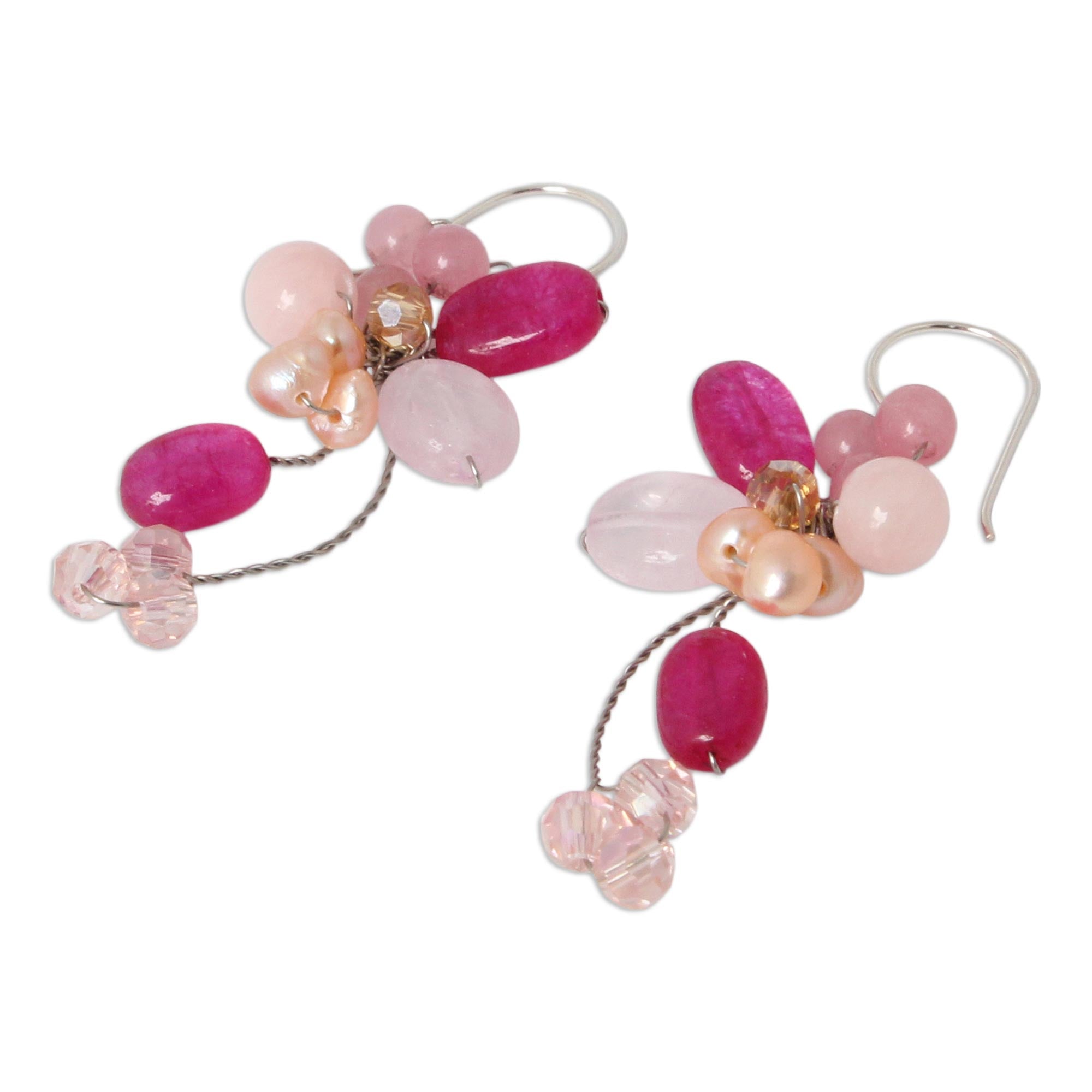 Ultimate Radiant Pink Bouquet Pearl Dangle Earrings - Premium Handmade Jewelry