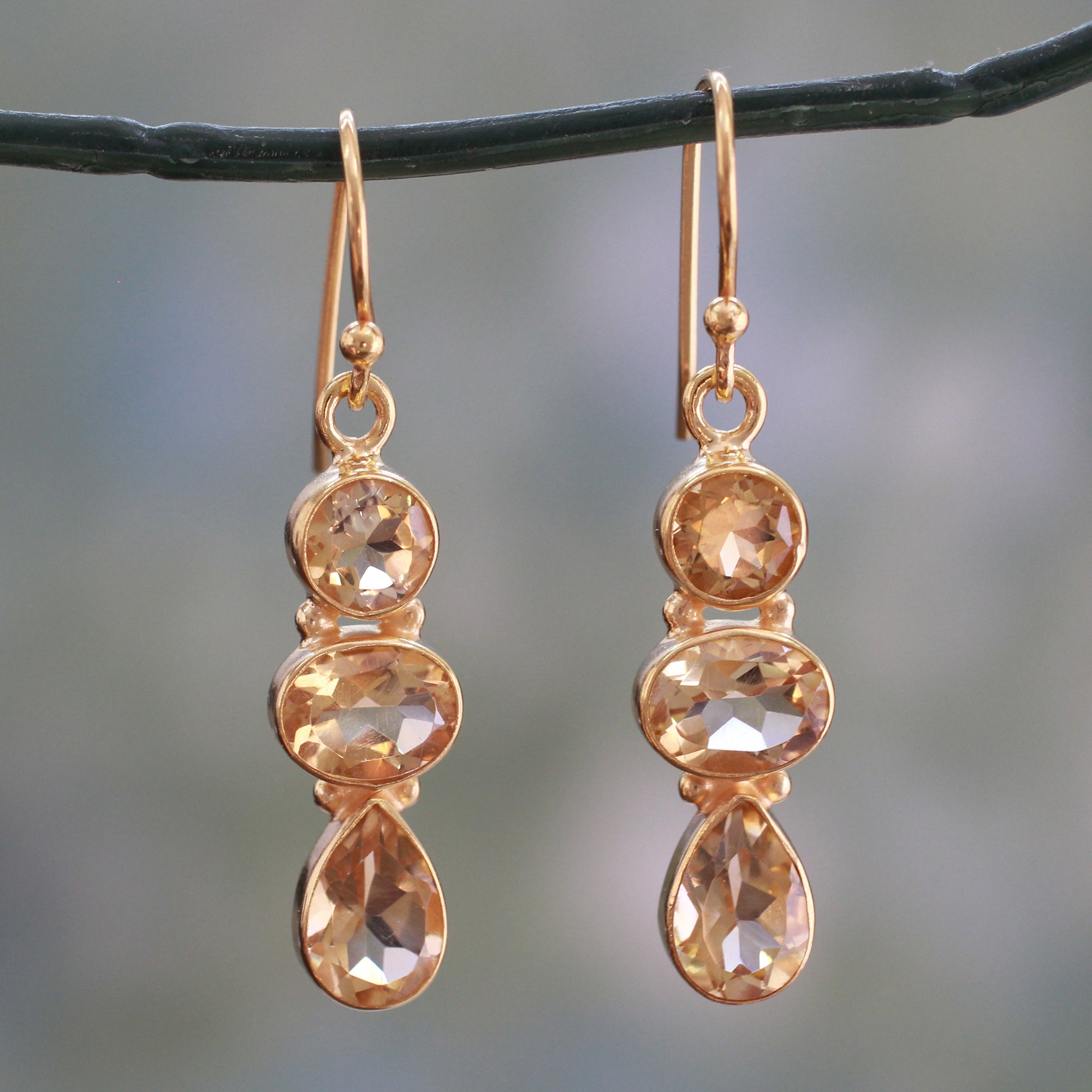 Premium 22k Gold Plated Citrine Dangle Earrings – Golden Dazzle Collection