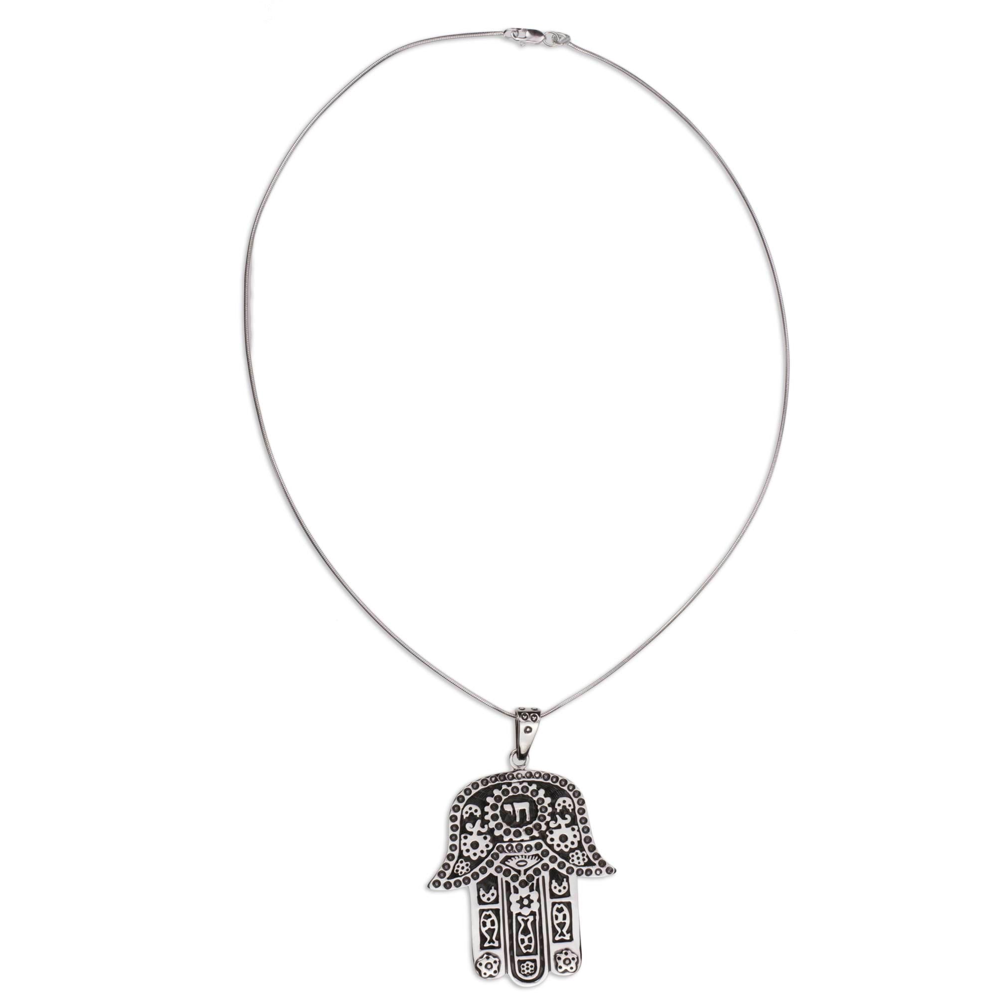 Premium Hamsa Amulet Necklace - Taxco Sterling Silver Handcrafted Jewelry