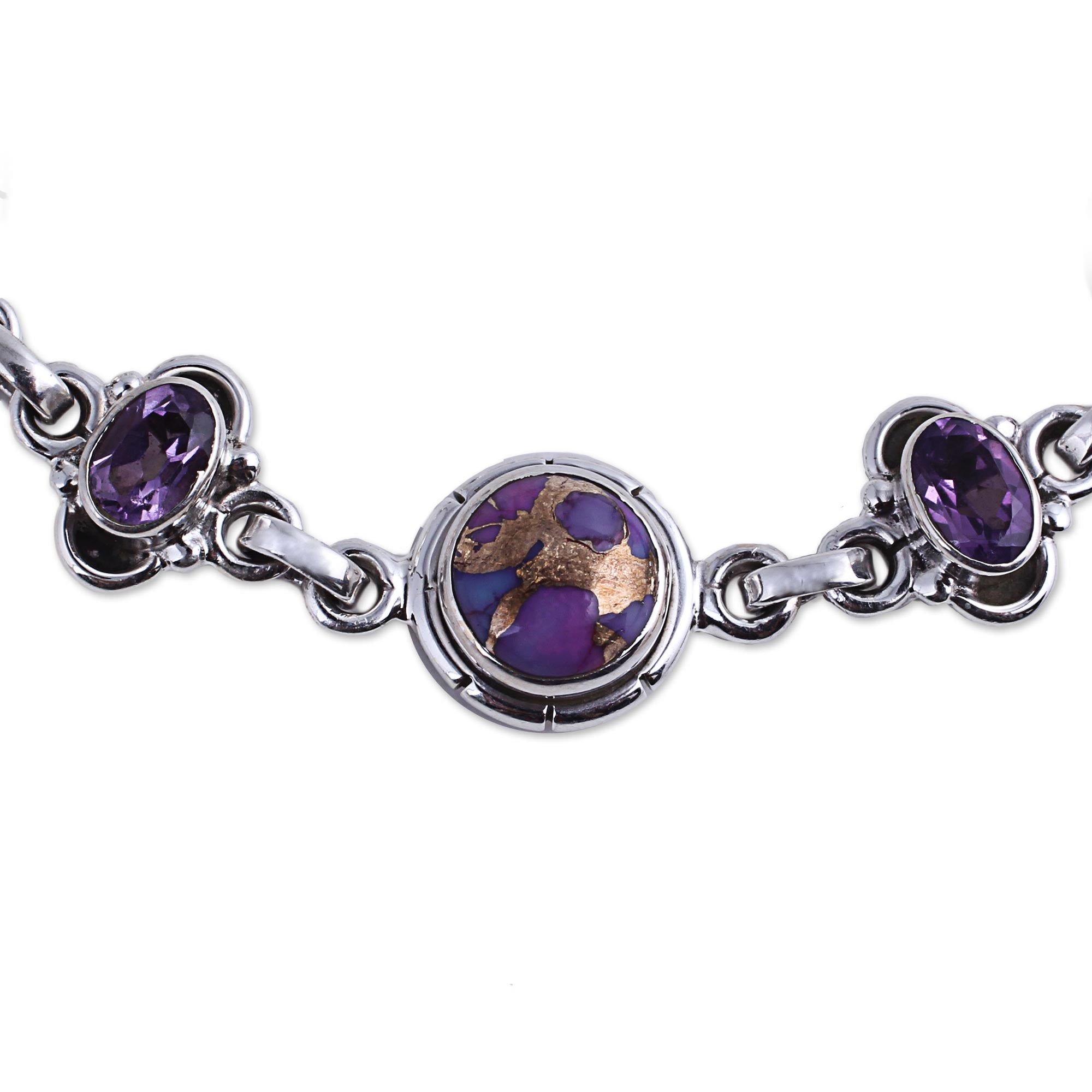 Premium Amethyst & Purple Turquoise Sterling Silver Bracelet