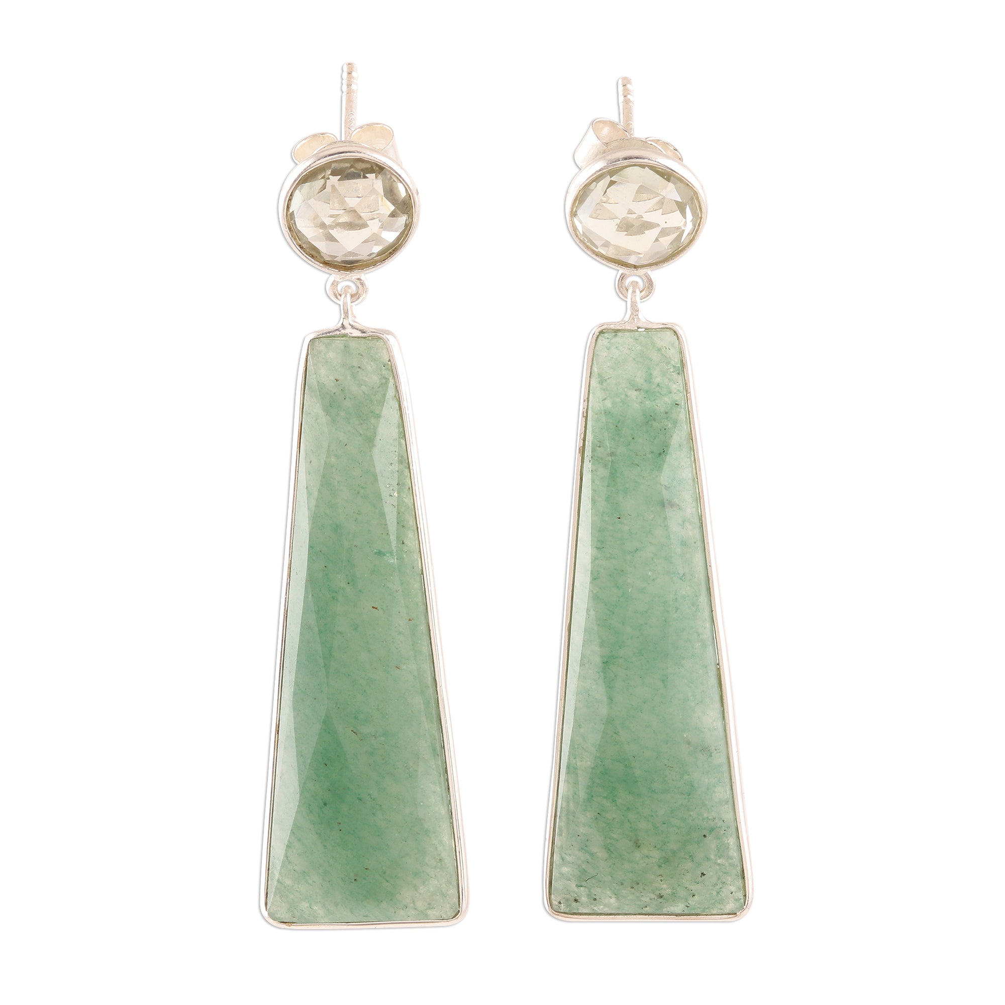 Premium Green Towers Dangle Earrings - Aventurine & Prasiolite Silver Jewelry