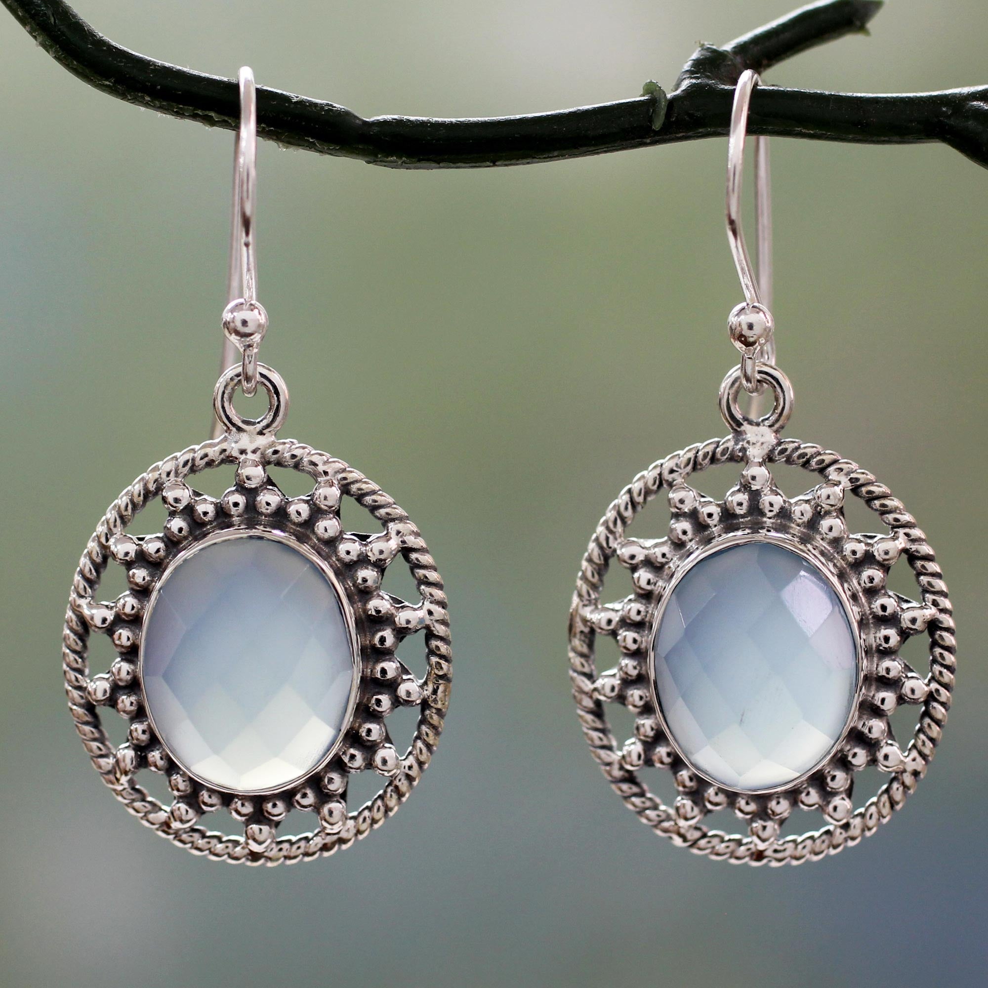 Premium Azure Ice Fair Trade Silver Earrings with Pale Blue Chalcedony