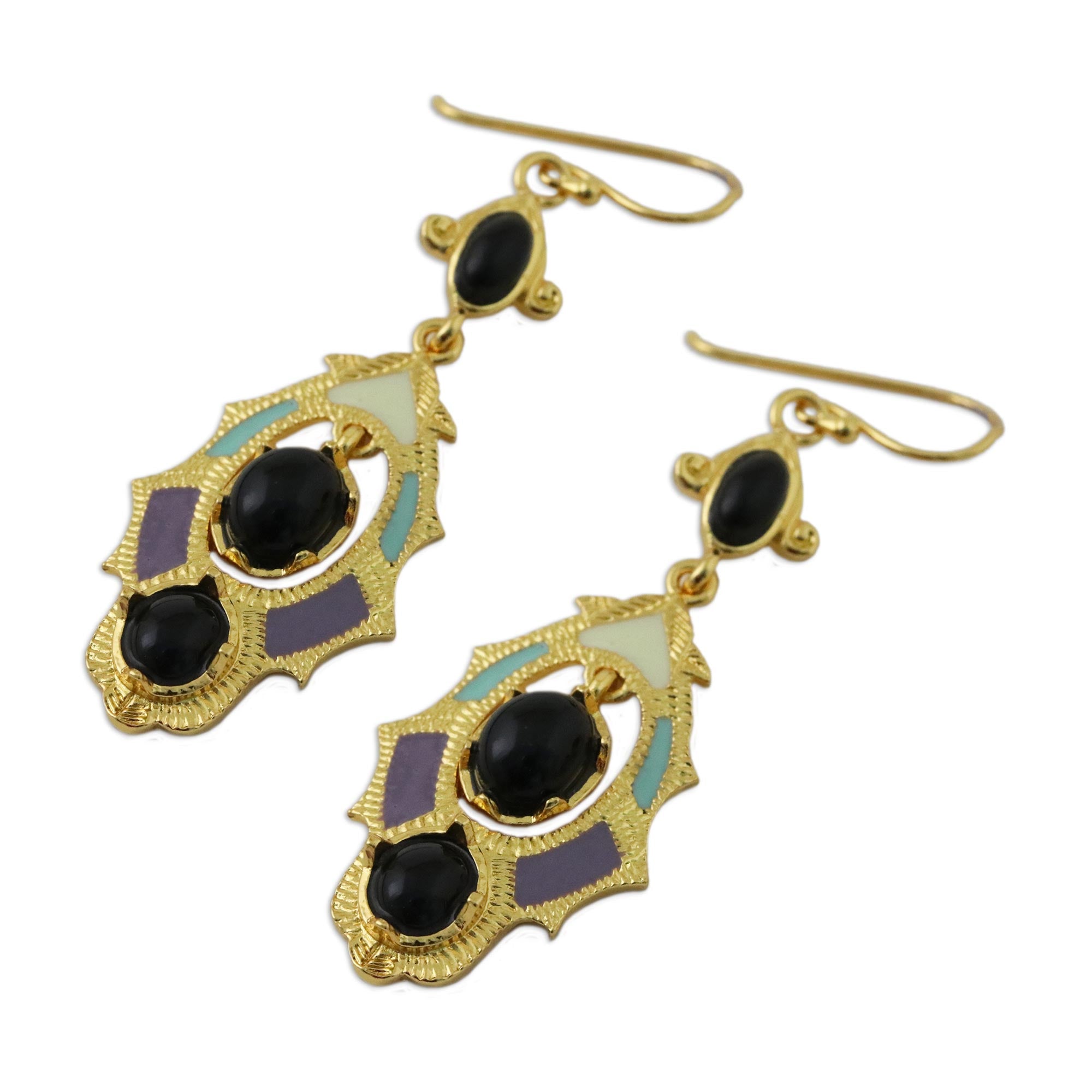 Premium Thai Gold Plated Brass Elegant Dangle Earrings - Handcrafted in Thailand