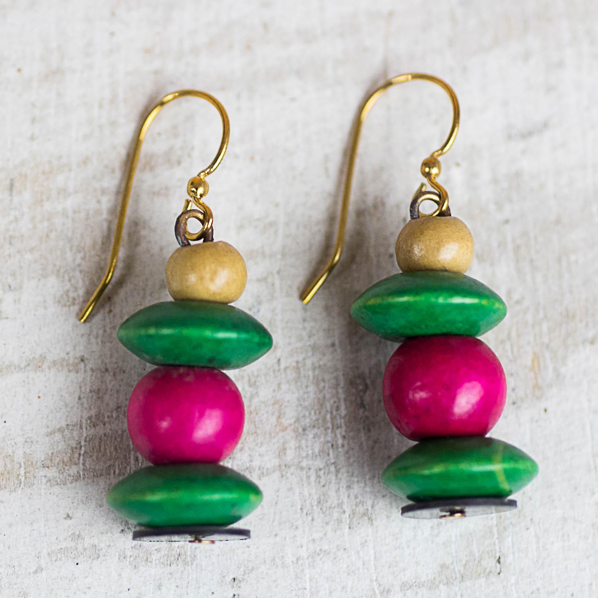 Premium Raspberry Bush Beaded Dangle Earrings - Eco-Chic Style