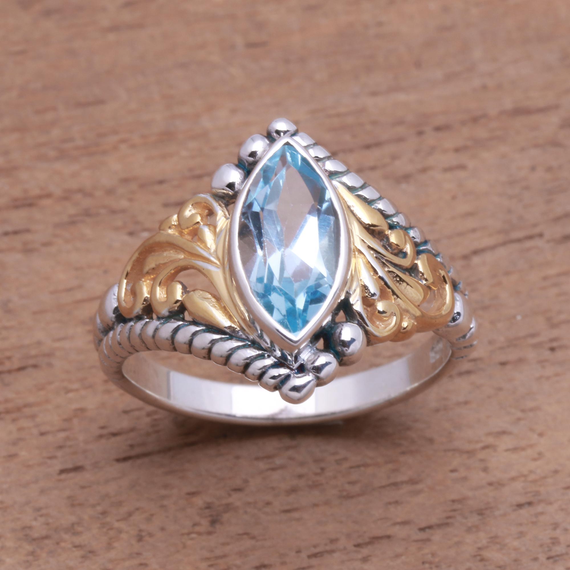 Premium Marquise Blue Topaz Gold-Accented Ring - Ultimate Statement Jewelry