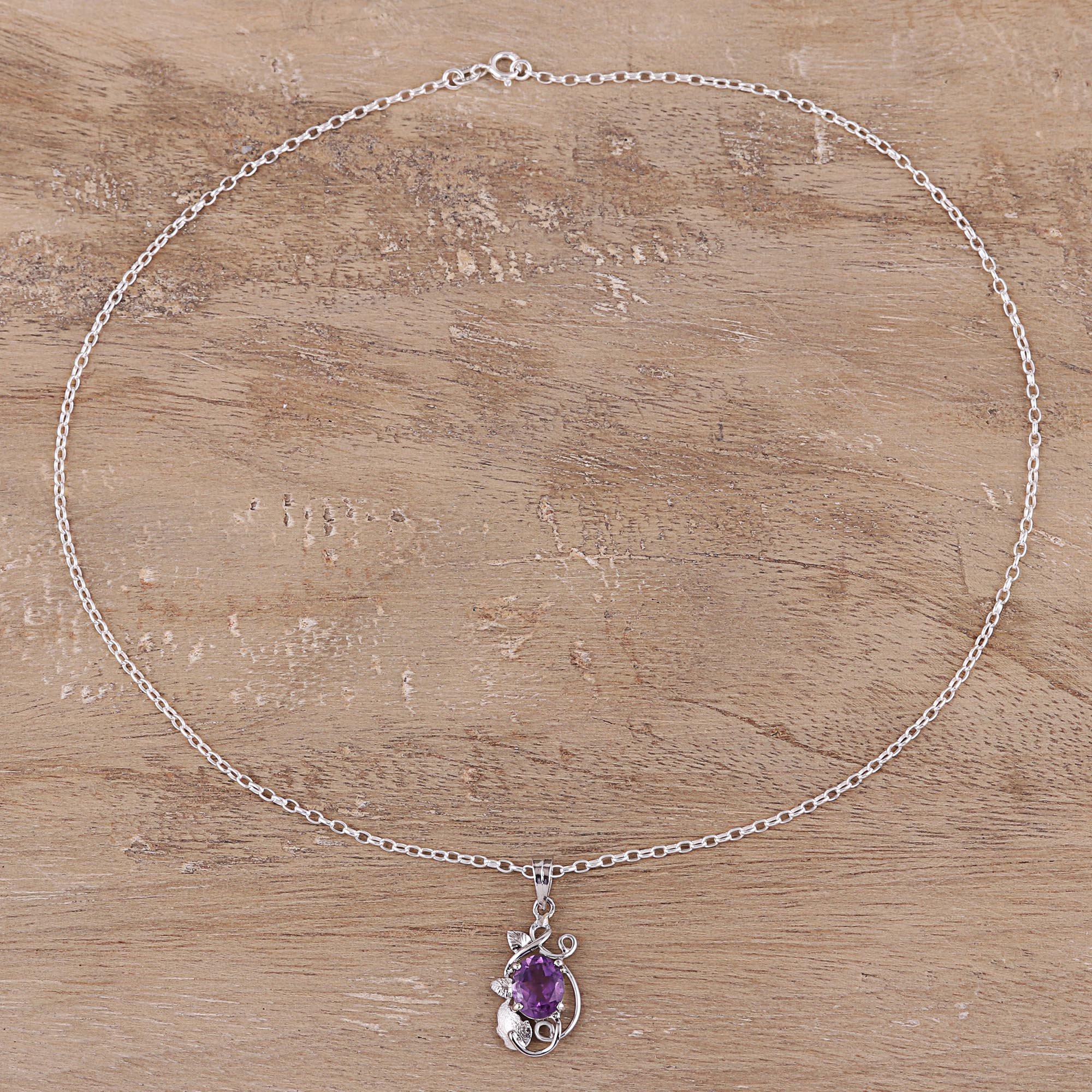 Premium Lilac Dazzle Amethyst Pendant Necklace - Rhodium Plated Sterling Silver