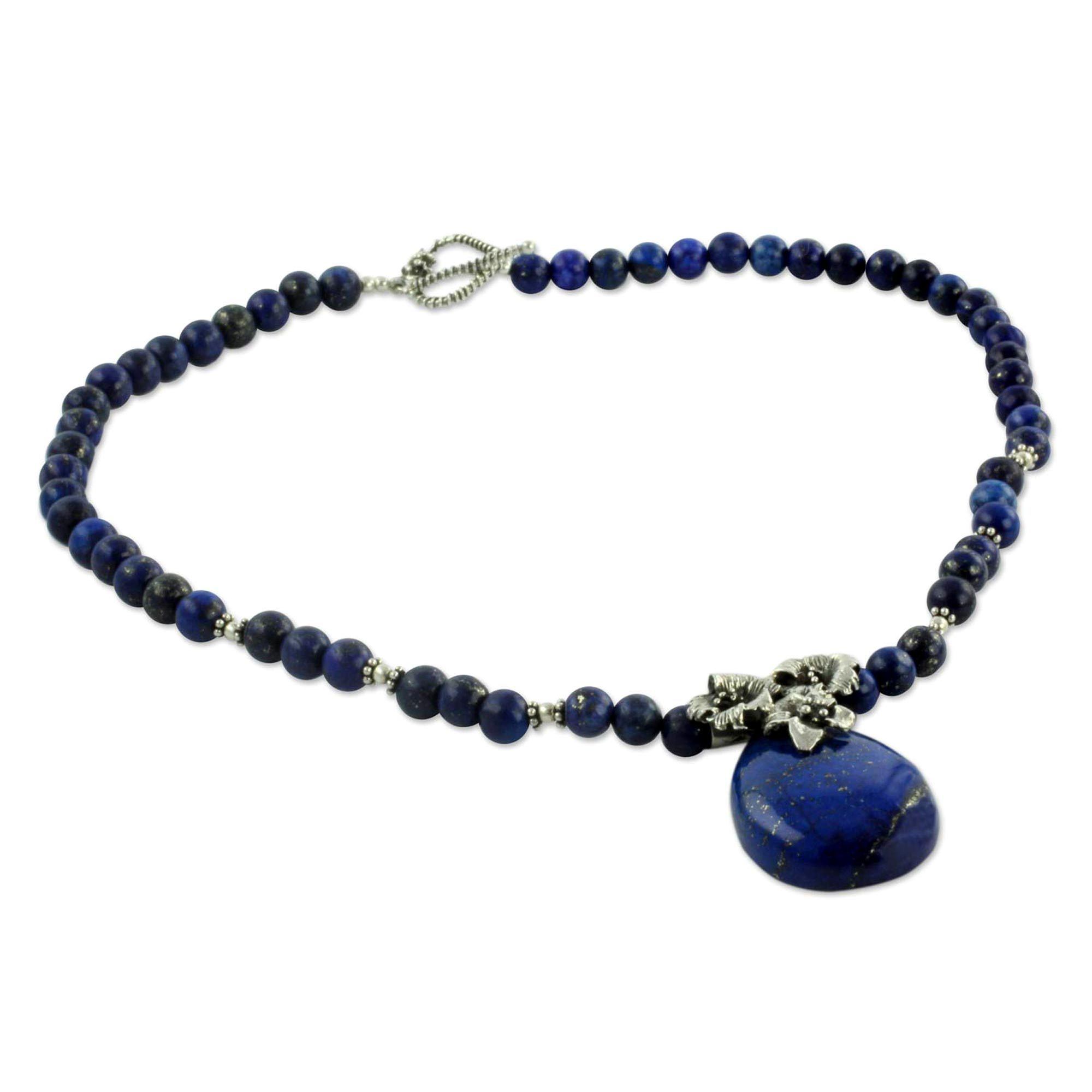 Premium Lapis Lazuli & Sterling Silver Lily Necklace