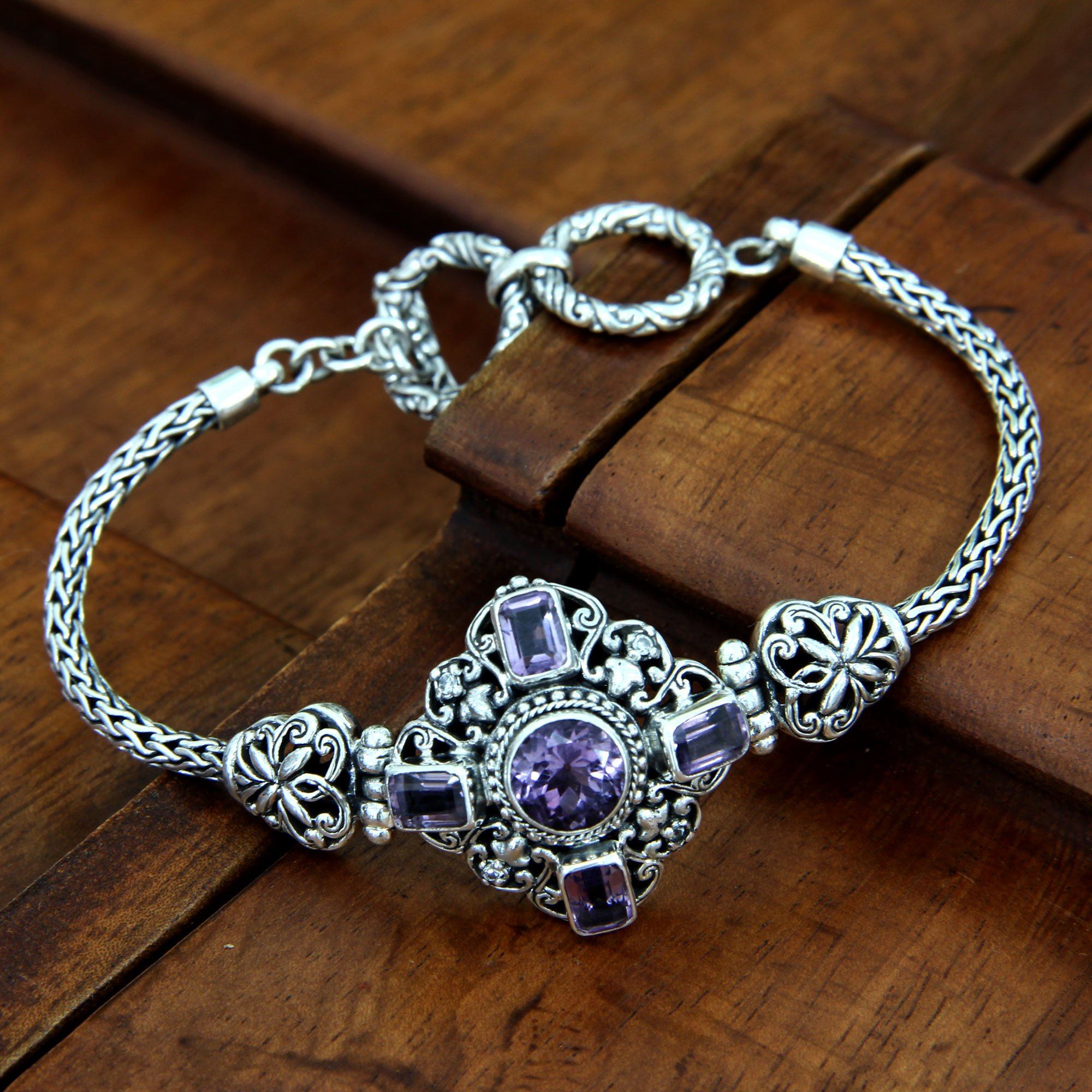 Premium Amethyst & Sterling Silver Clasp Bracelet - Handcrafted Elegance