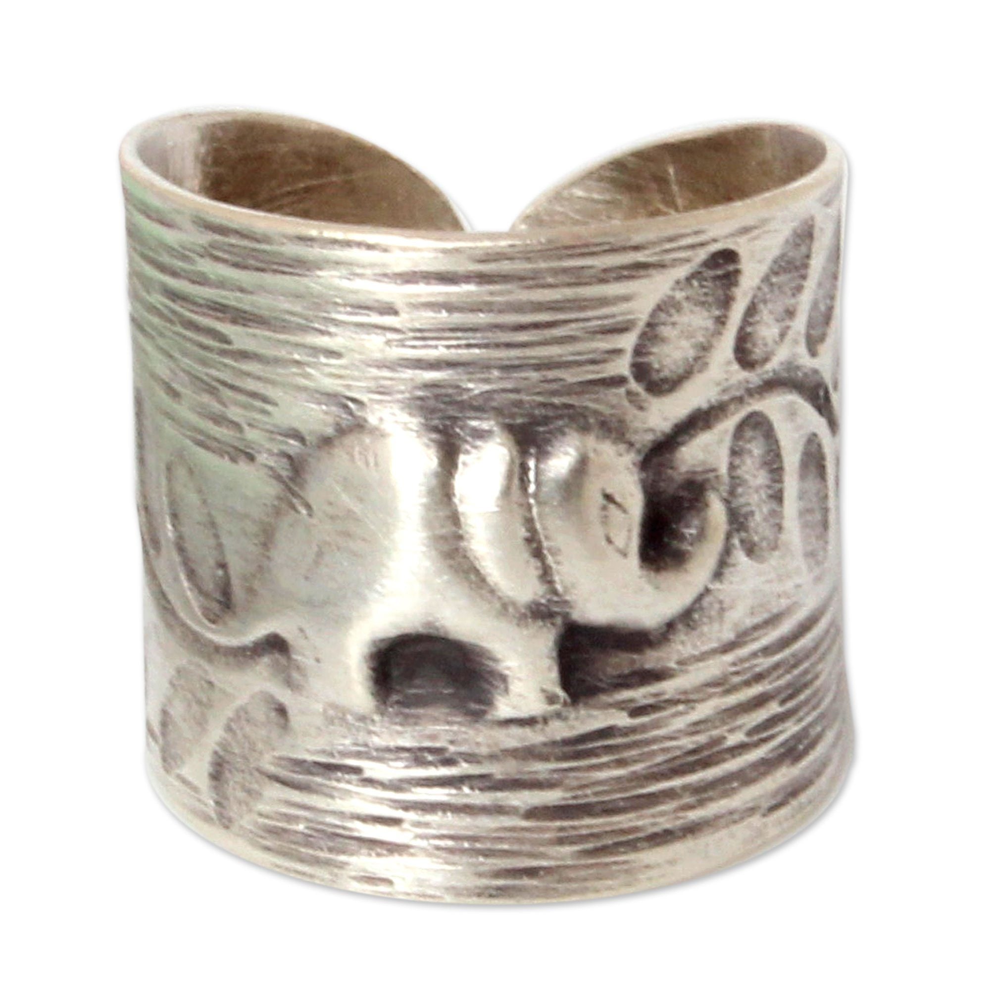 Premium Thai Forest Elephant Wrap Ring - Handmade Sterling Silver