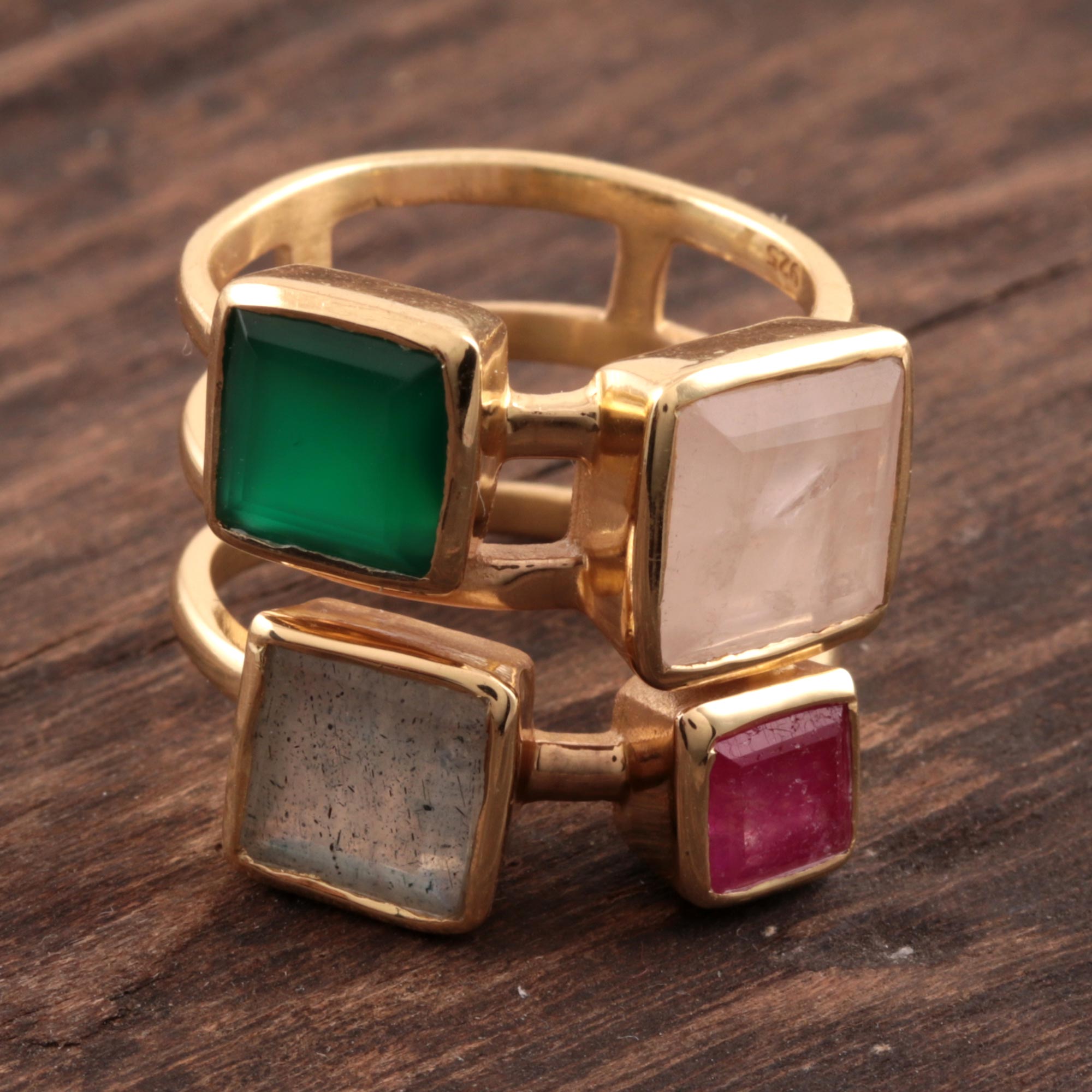 Premium Gold Plated Multi-Gemstone Cocktail Ring - Elegant Indian Design