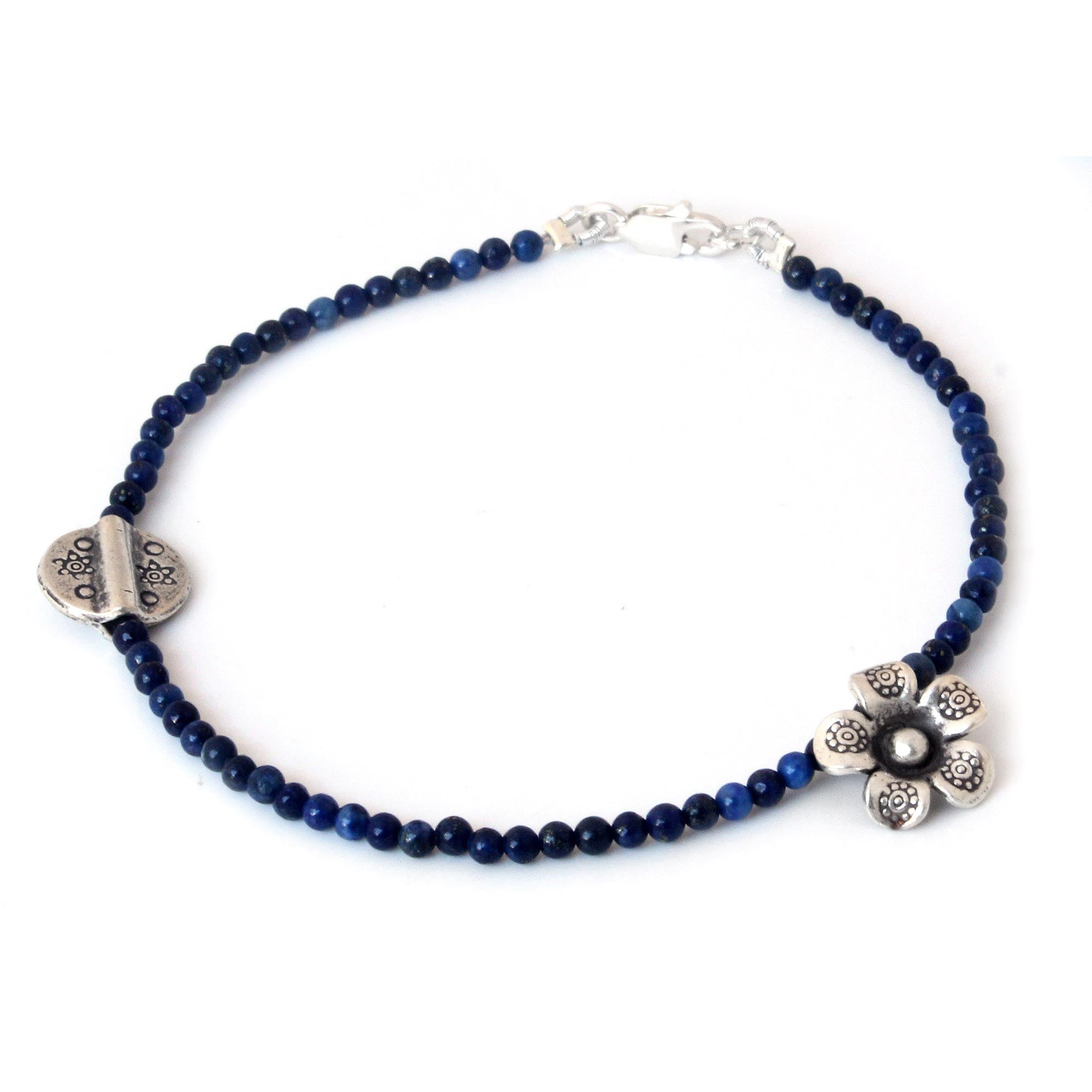 Premium Hill Tribe River Lapis Lazuli & Silver Beaded Bracelet - Handmade in Thailand