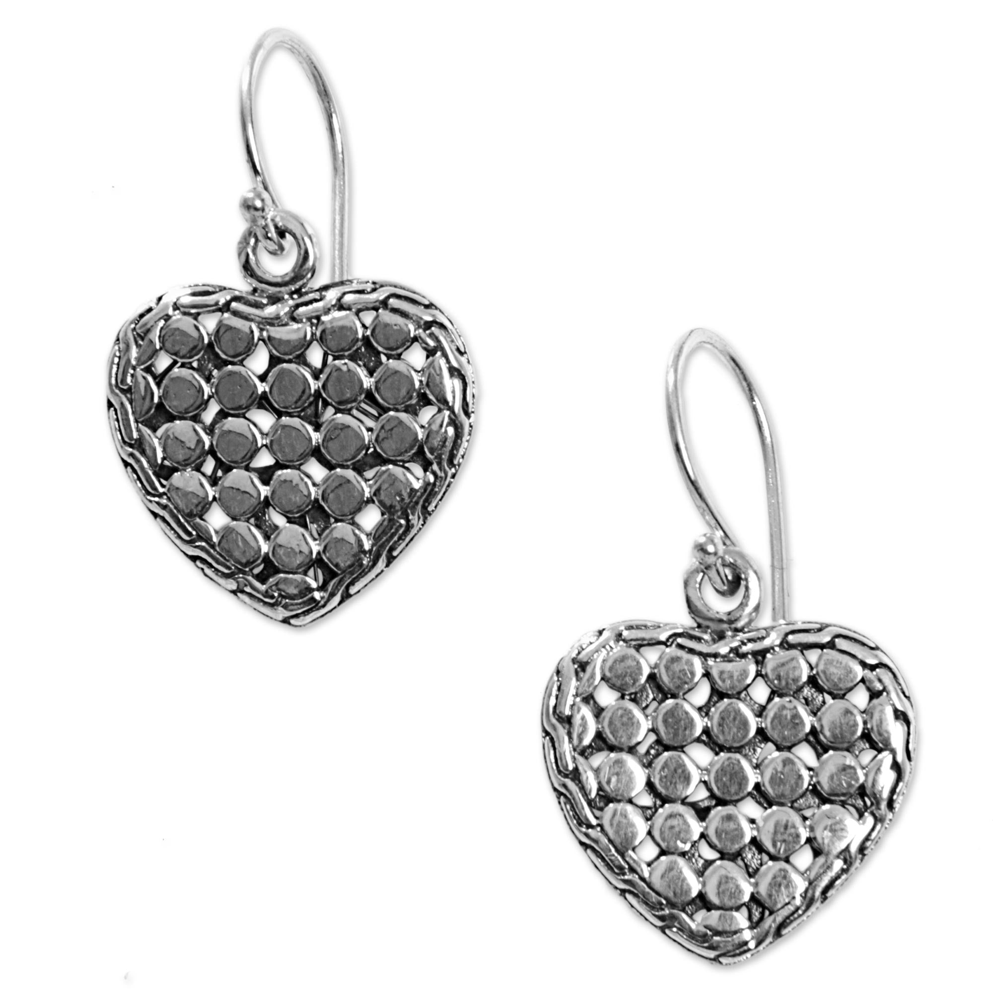 Premium Heart of Steel Dangle Earrings - Handmade Sterling Silver Jewelry