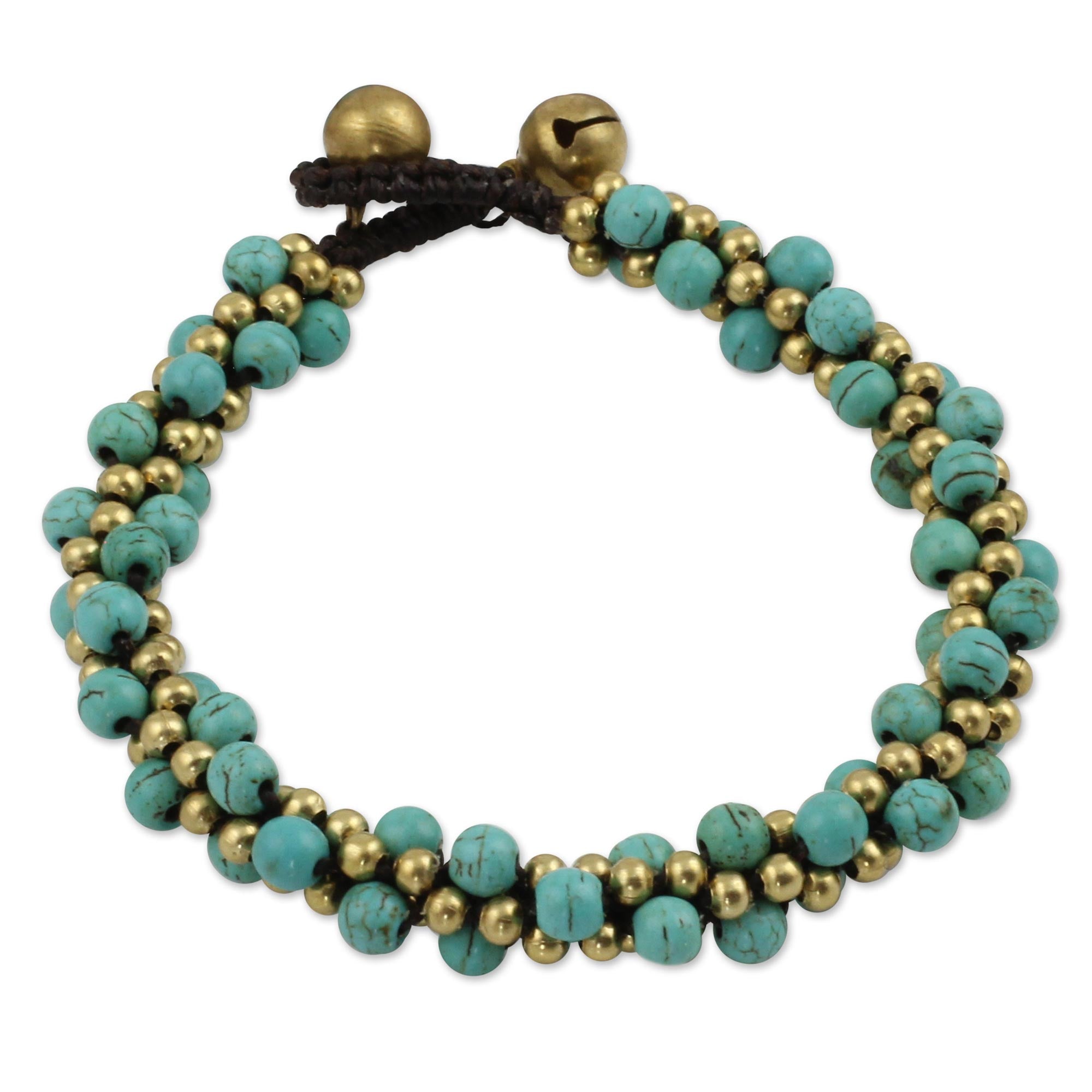 Premium Brass and Blue Calcite Bracelet with Bells - Handcrafted Elegance