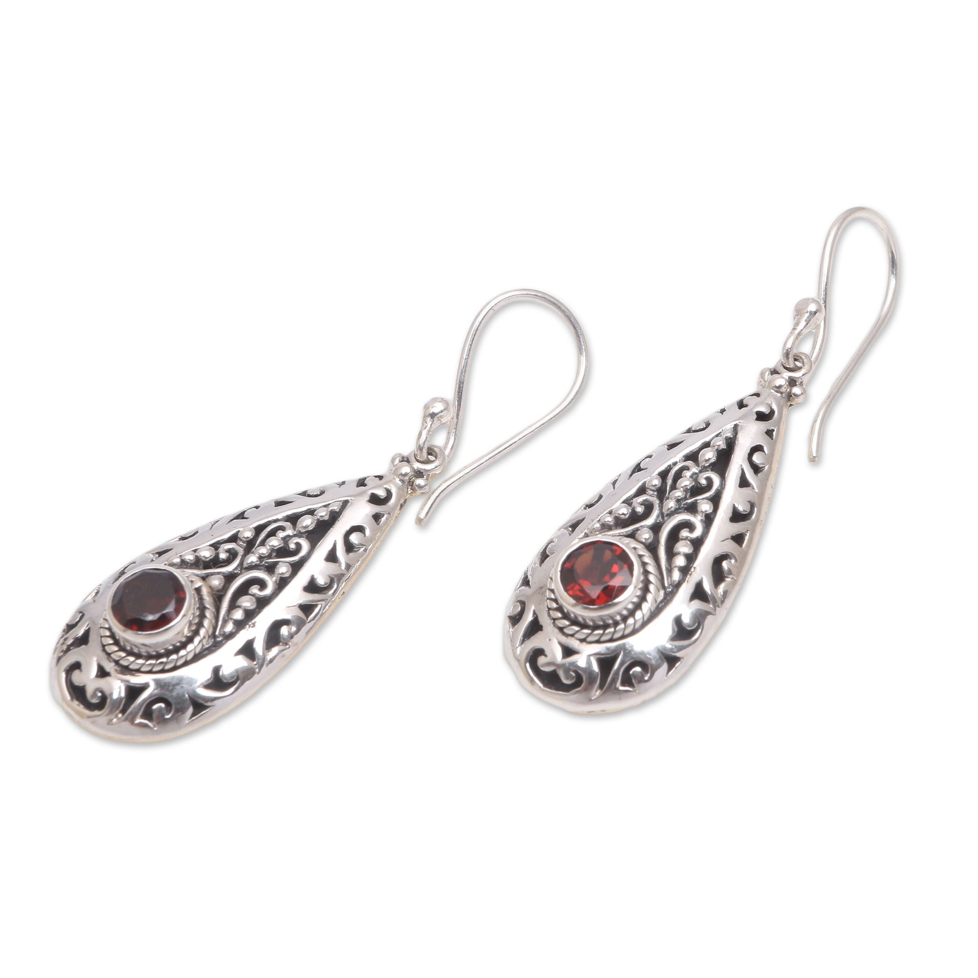 Premium Handcrafted Garnet Teardrop Dangle Earrings in Sterling Silver