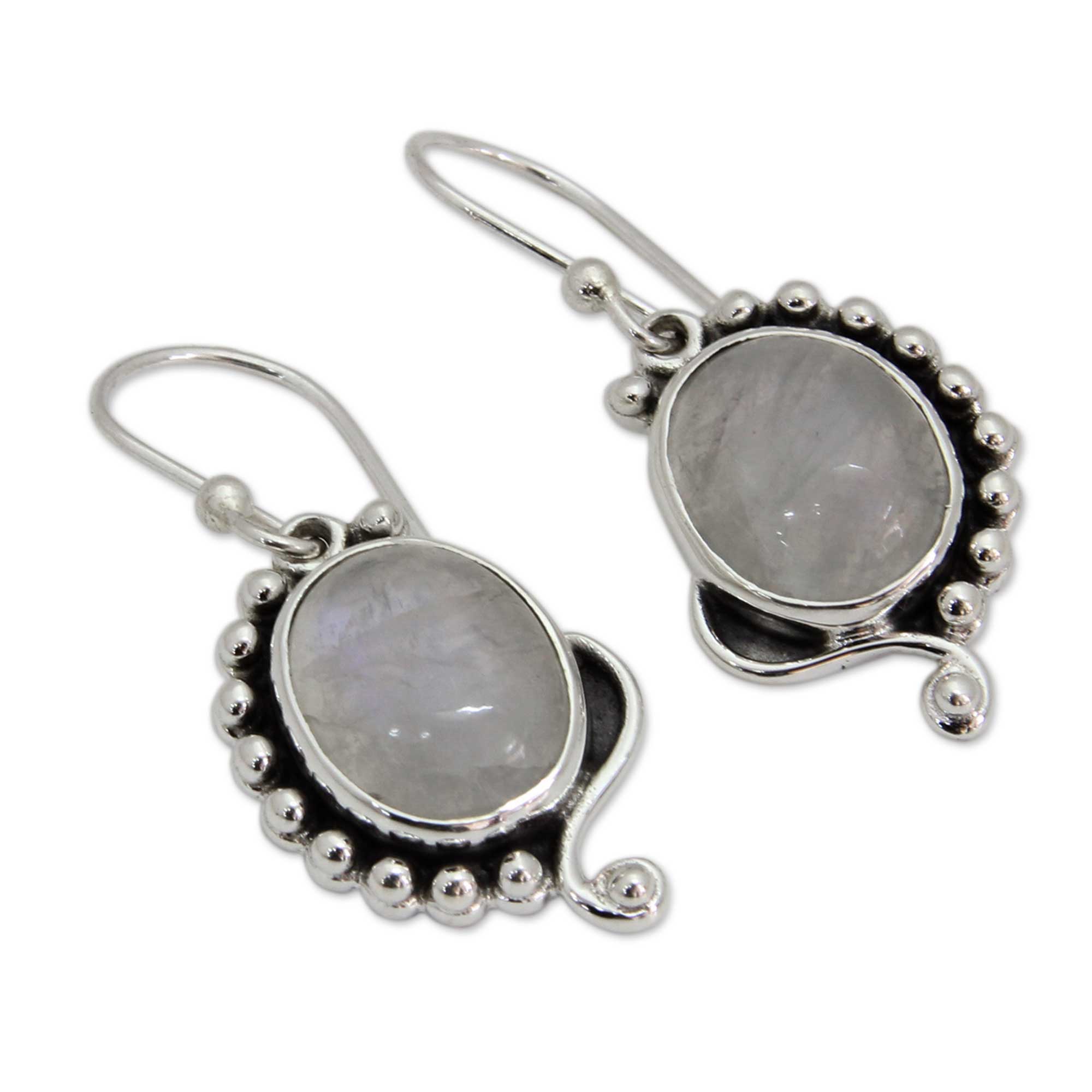 Premium Indian Paisley Rainbow Moonstone Sterling Silver Earrings