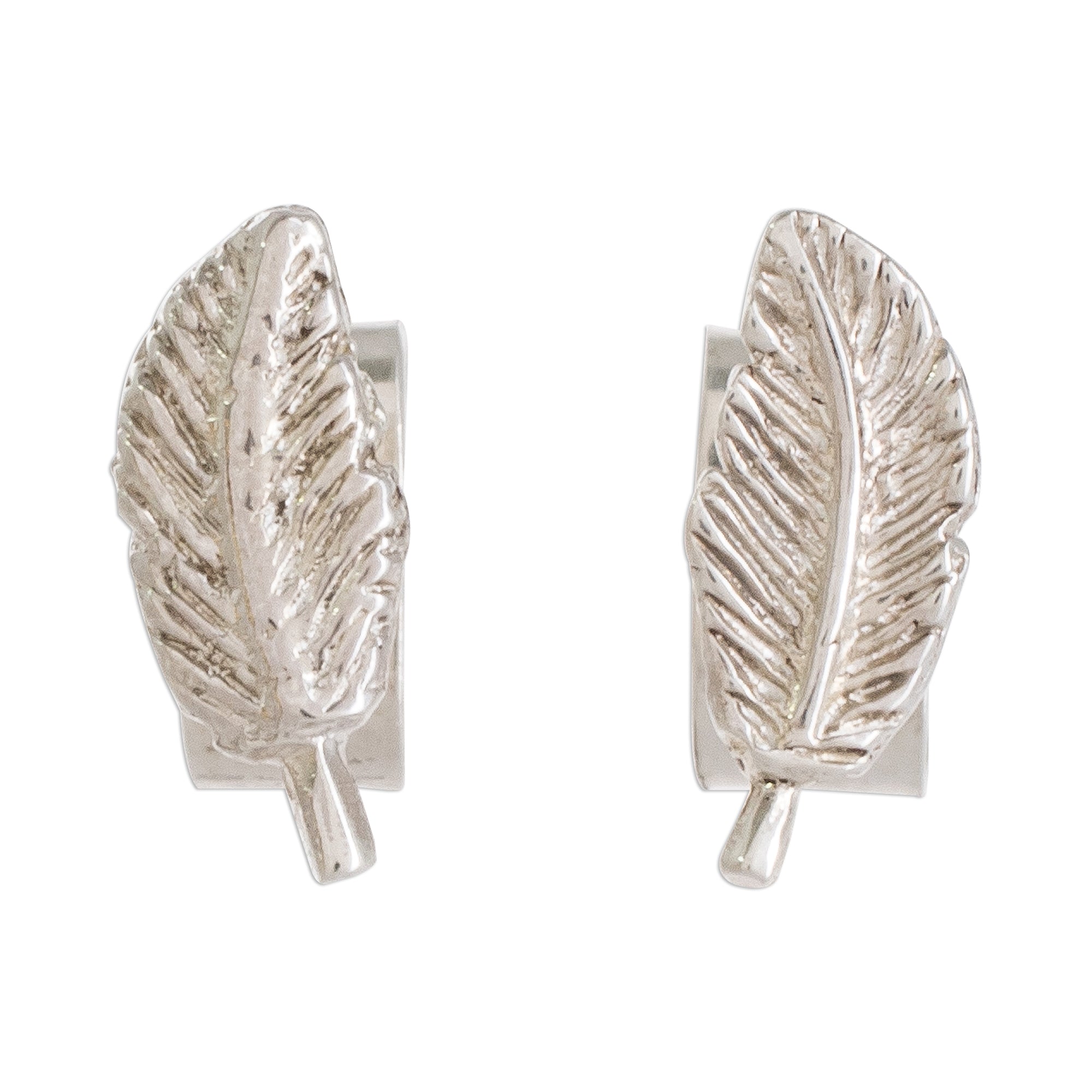 Premium Guatemalan Feather-Shaped Sterling Silver Stud Earrings by Artisan Nicte Migliozzi