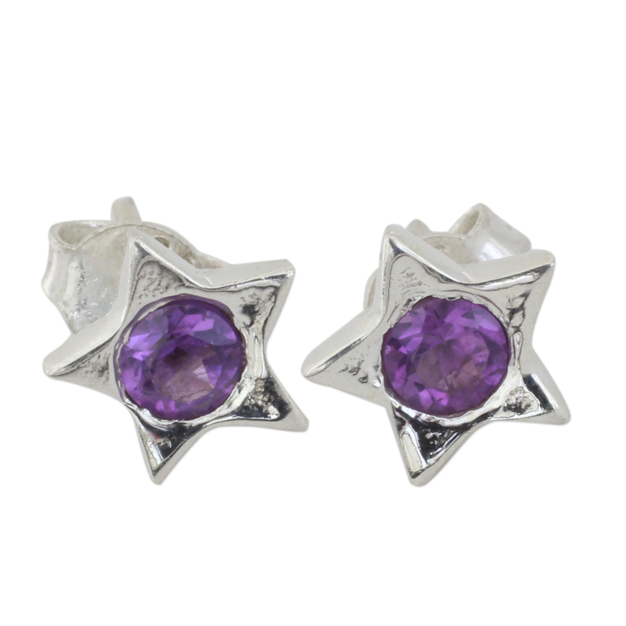 Premium Star Shaped Amethyst Stud Earrings in Sterling Silver