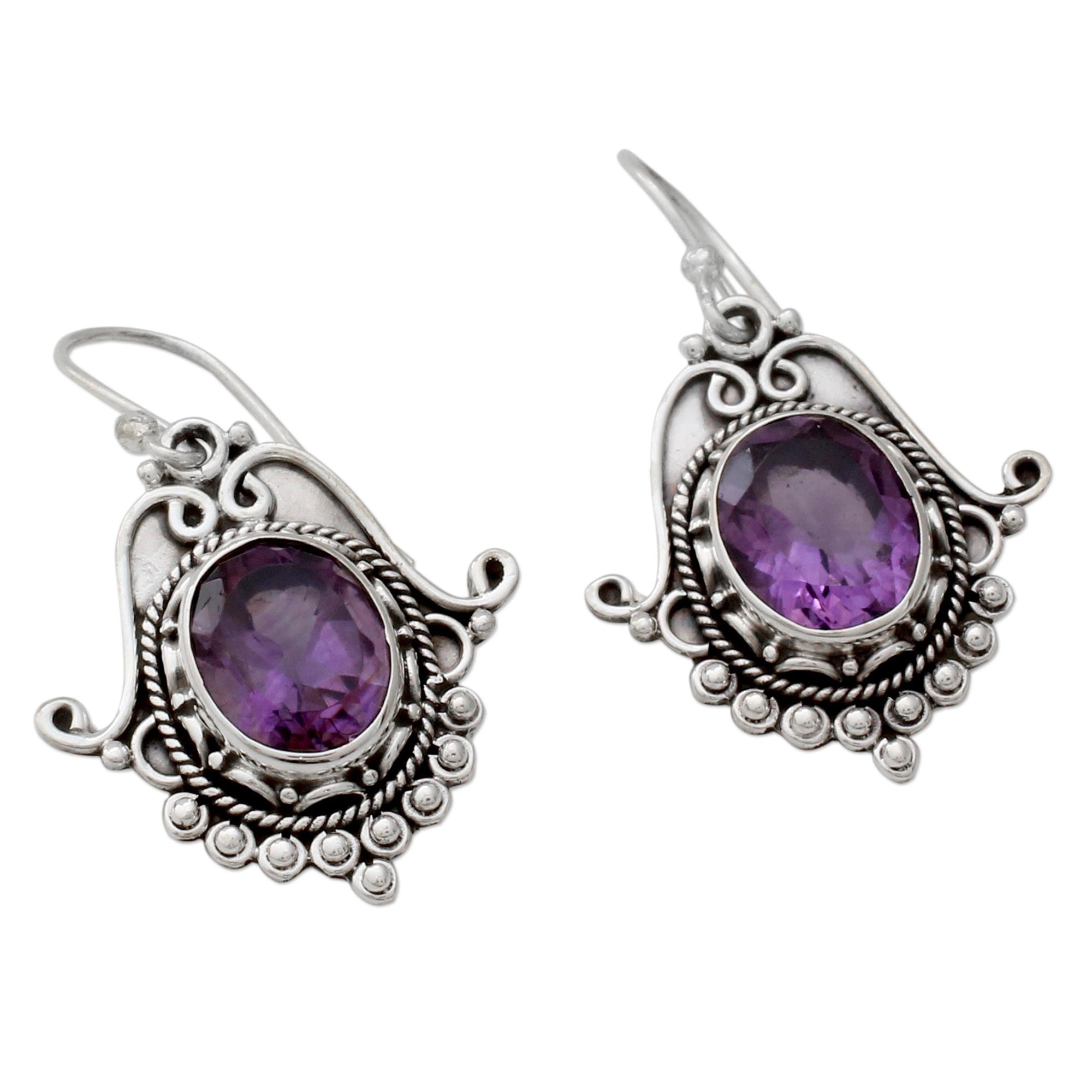 Premium Jaipuri Amethyst Sterling Silver Dangle Earrings