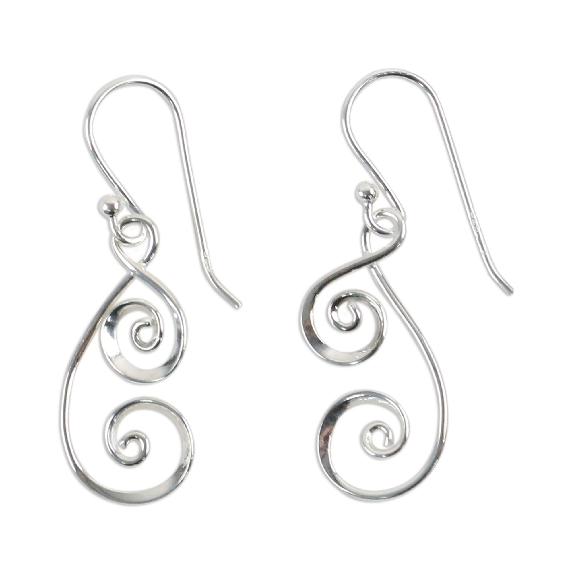 Premium Lanna Spirals Handcrafted Sterling Silver Dangle Earrings - Thai Art Inspired