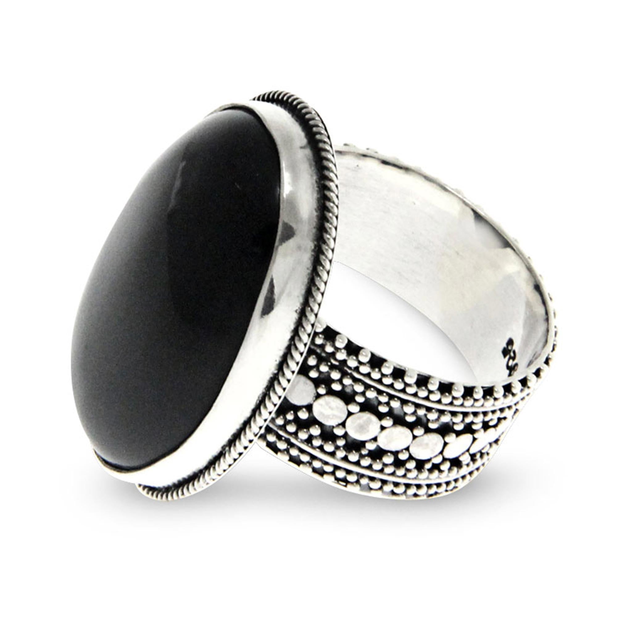 Premium Oracle Sterling Silver & Onyx Cocktail Ring - Handcrafted Elegance