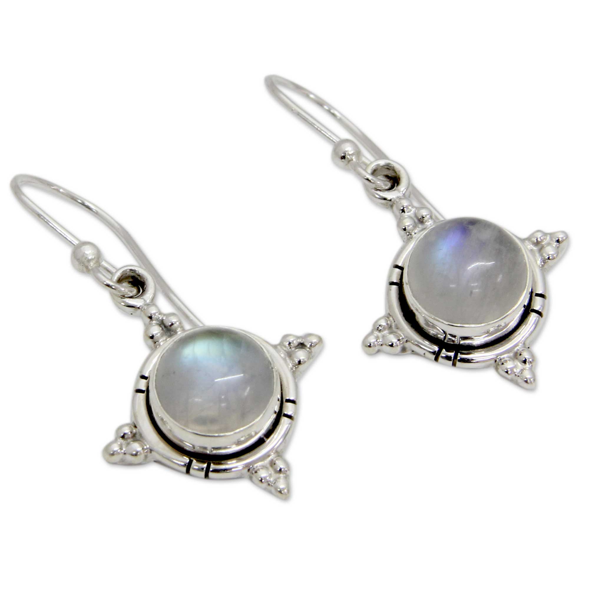 Premium Endless Moonlight Artisan Jewelry - Sterling Silver Rainbow Moonstone Hook Earrings