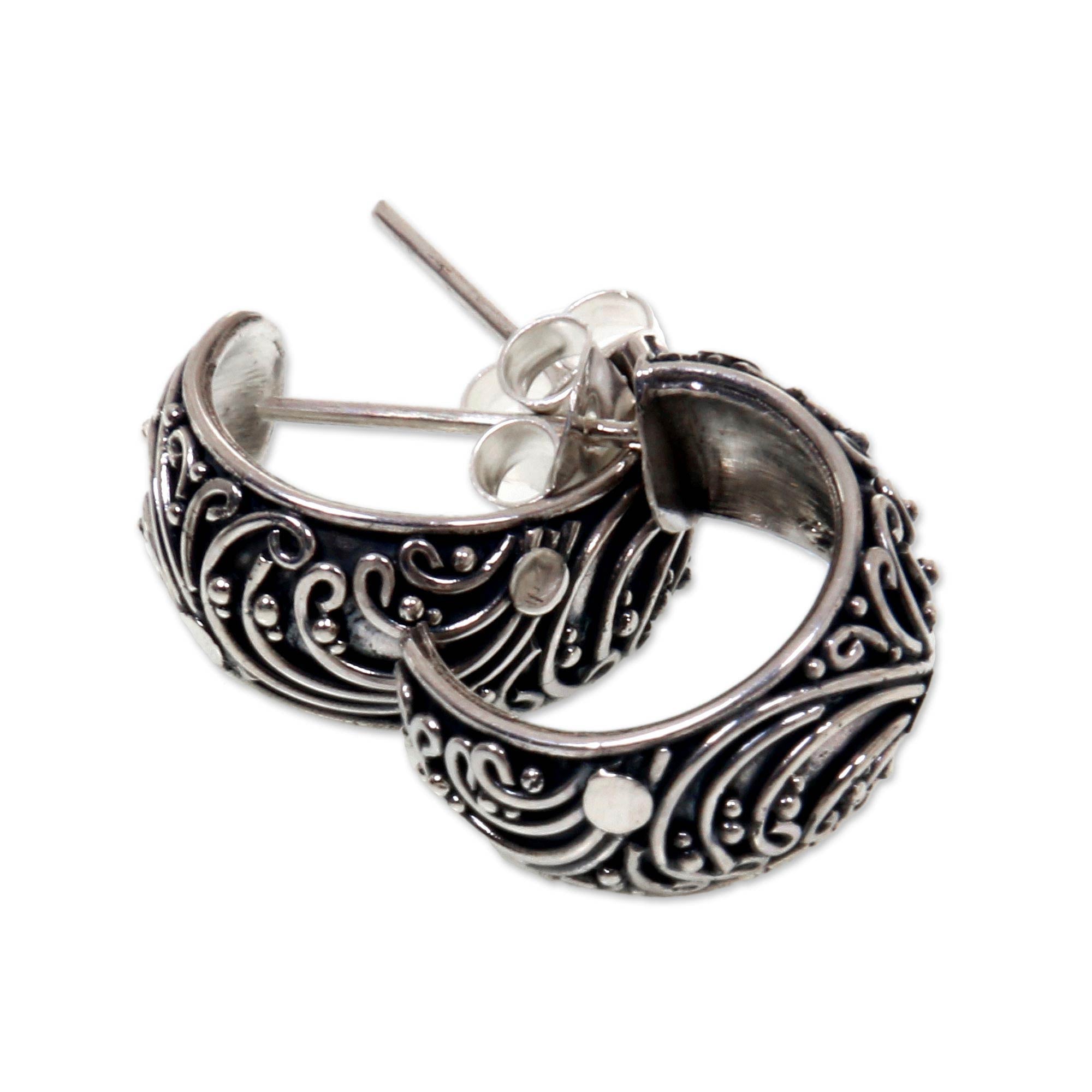 Premium Bali-Inspired Sterling Silver Half Hoop Earrings by Wayan Asmana