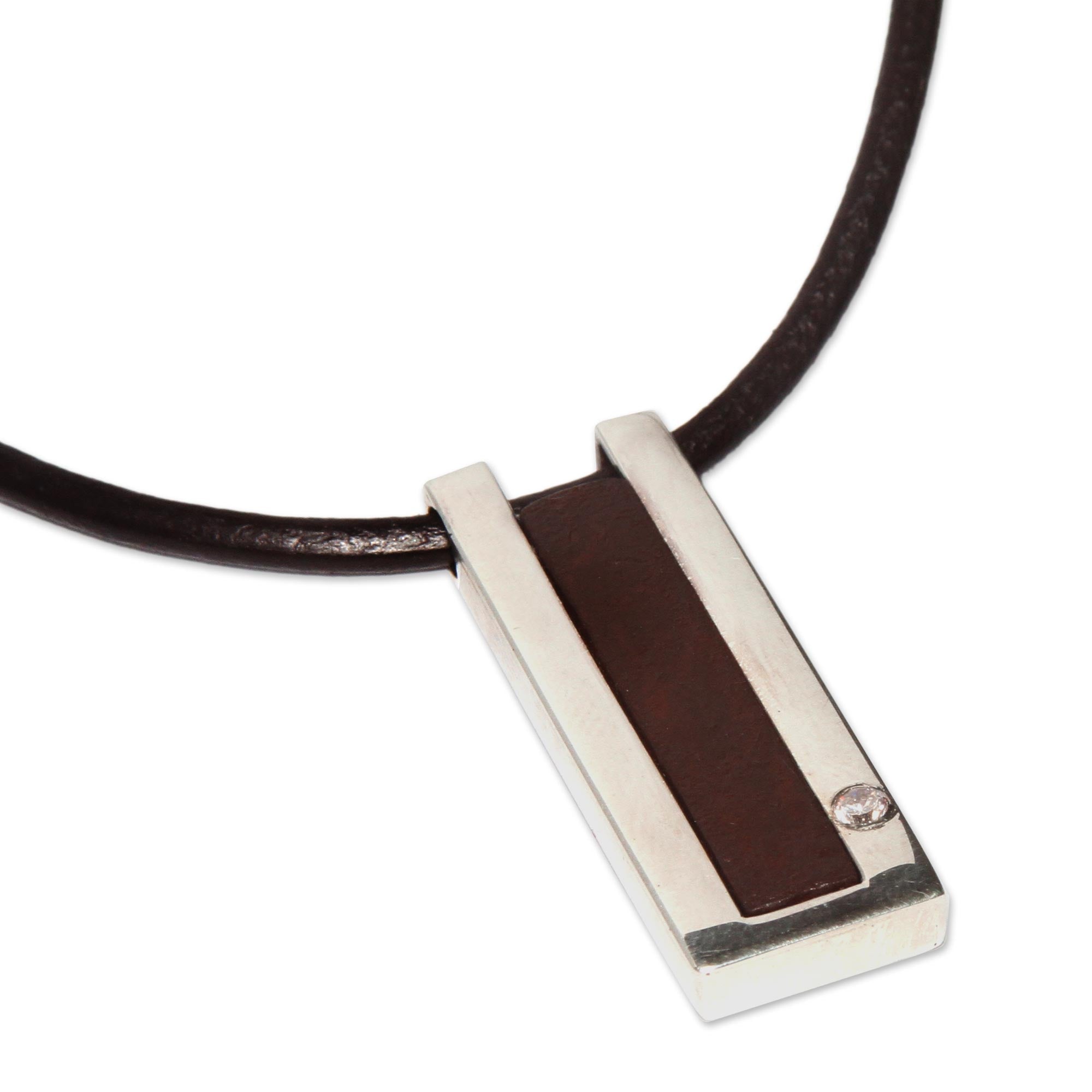 Premium Brown Quechua Minimalist Leather & Sterling Silver Pendant Necklace