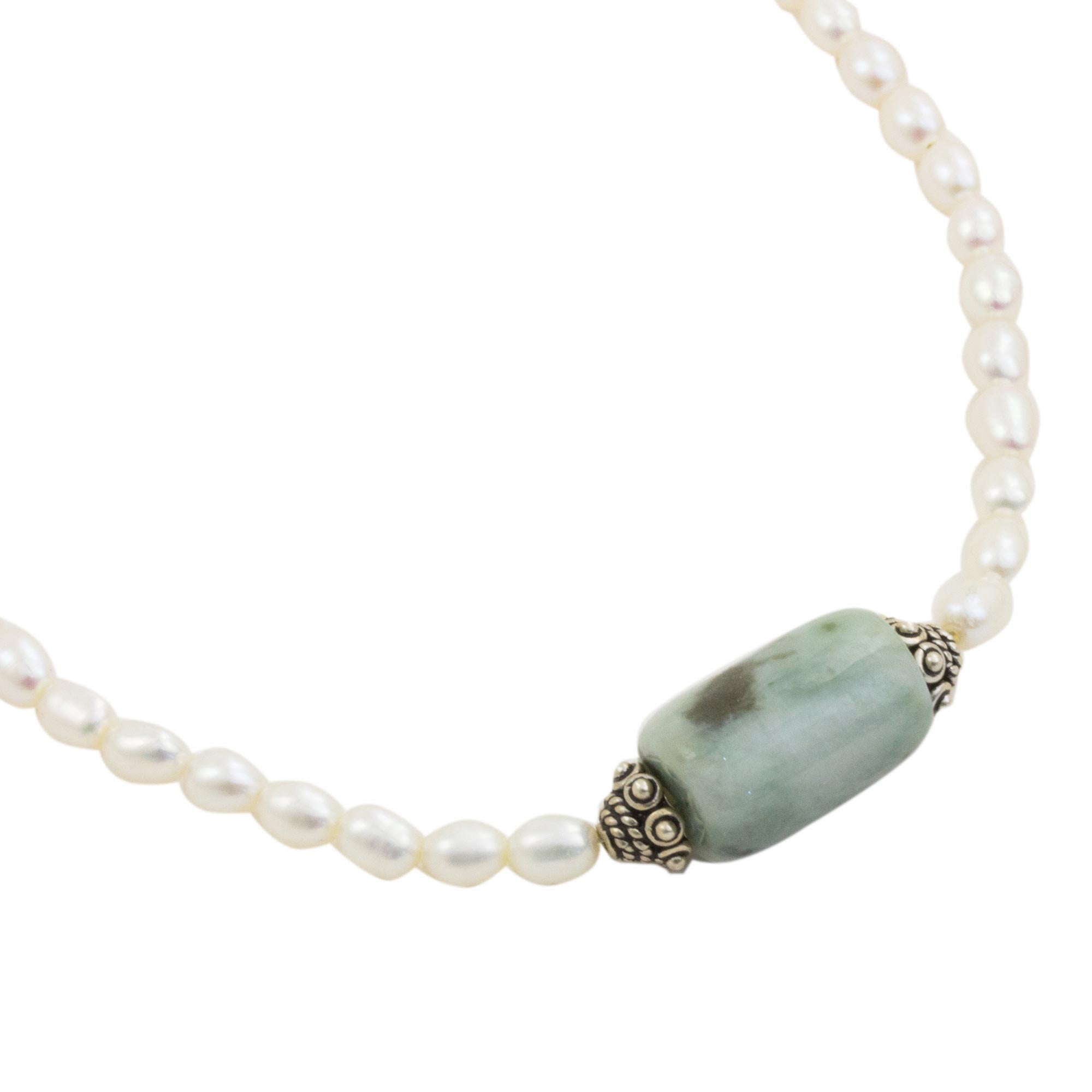 Premium Elegance: Sterling Silver Pearl & Jade Pendant Necklace